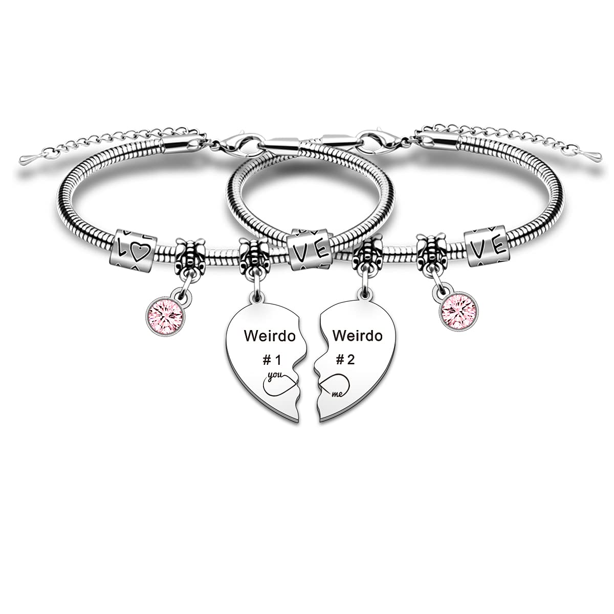 SMARGO 2 Pcs Weirdo 1 & Weirdo 2 Best Friend Bracelets - Cute Friendship Jewelry for Girls, Women - Perfect Birthday, Christmas, Graduation Gift for Besties, Sisters, Couples