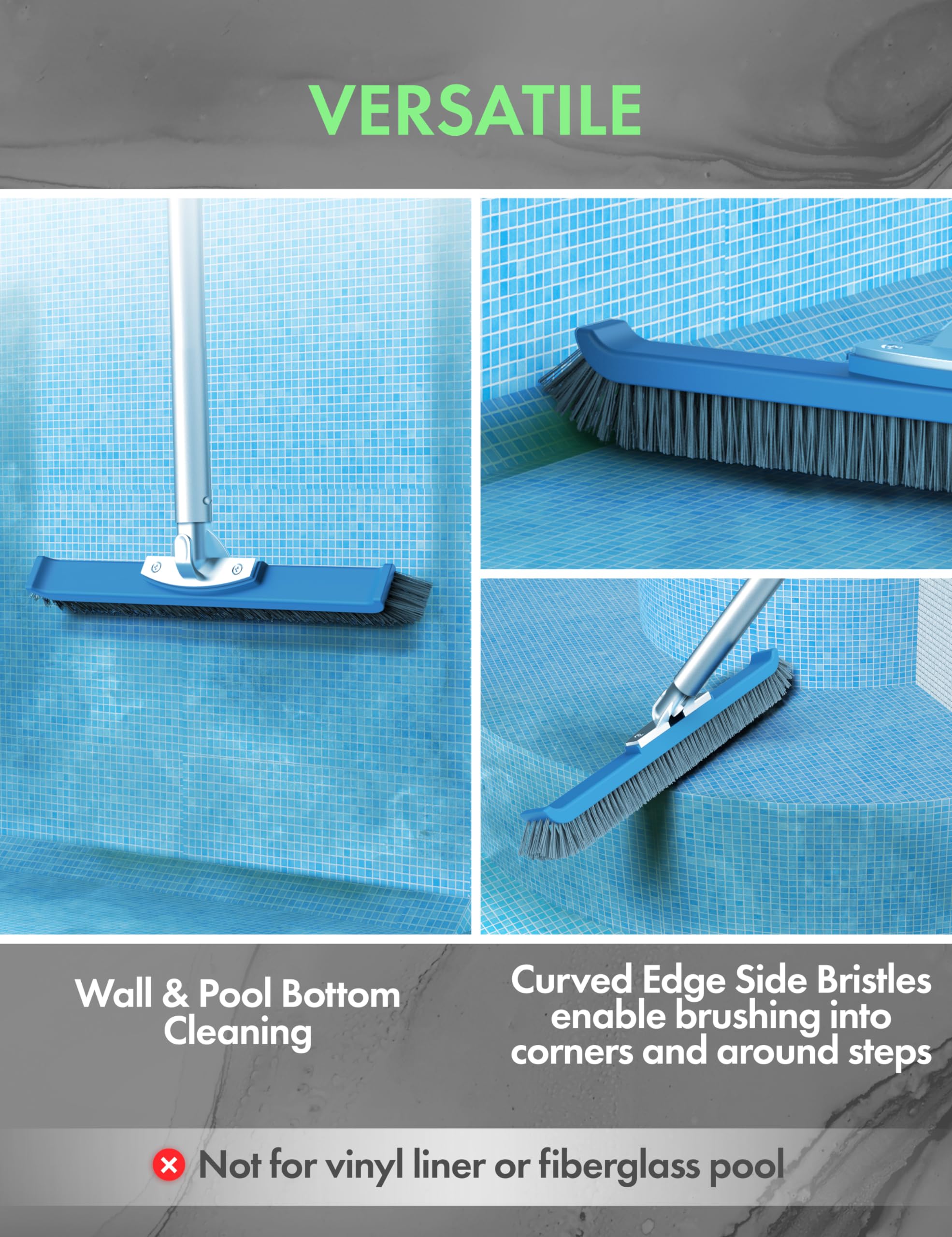 Heavy Duty Pool Brush Head for Inground Swimming Pools - Industrial Grade Stiff Bristles with Reinforced Aluminum Frame - Perfect for Concrete, Tile & Gunite Surfaces - Not for Vinyl Pools - Ideal for Professional Cleaning & Tough Stain Removal