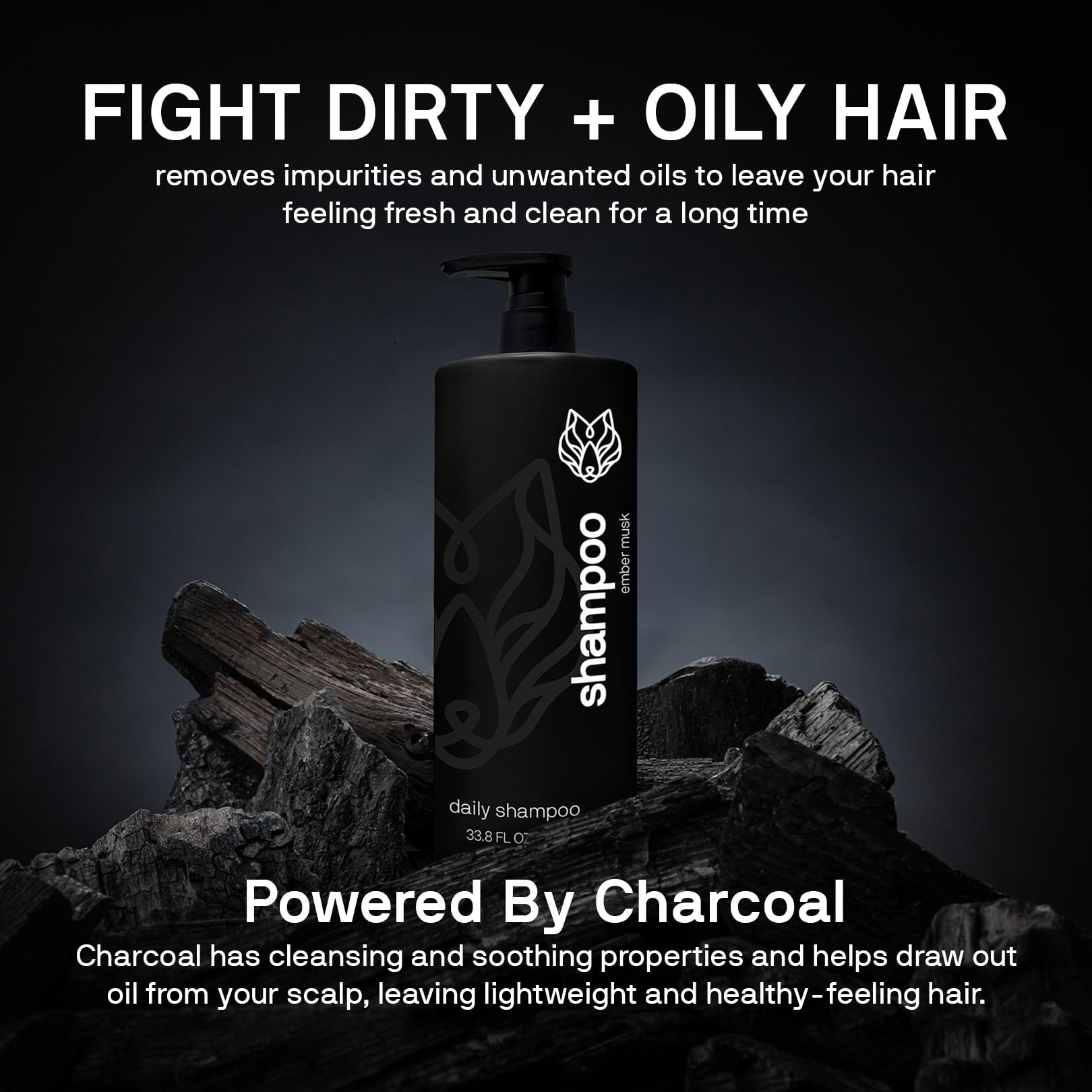 Black Wolf Men's Shampoo for Oily Hair - 33.8 Fl Oz Charcoal-Infused Oil Control Shampoo with Moisturizing & Deep Cleansing Formula | Hydrates & Nourishes Scalp | Daily Hair Care for Men | Perfect for Gym, Work & Active Lifestyles