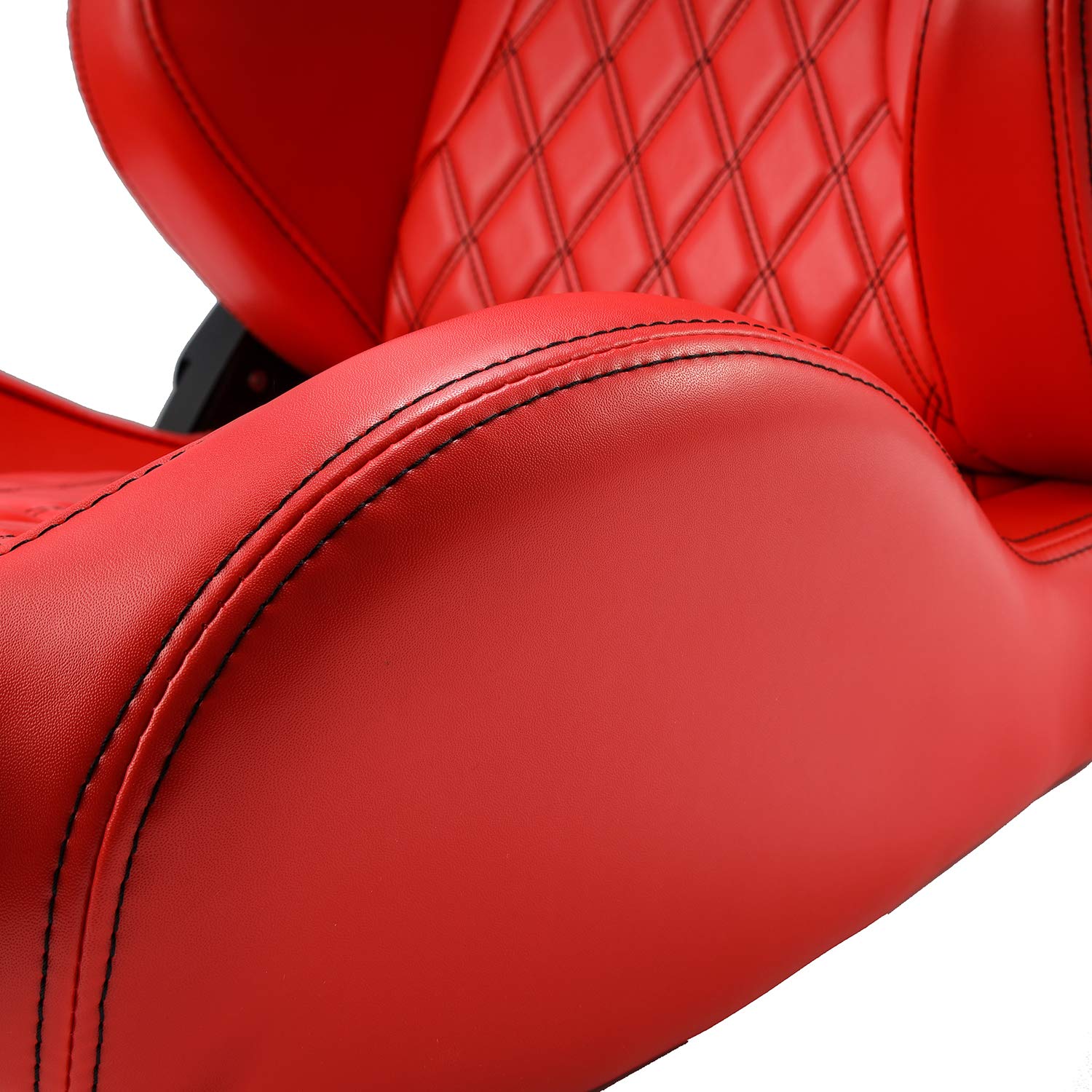 ModifyStreet Universal Racing Bucket Seats - 1 Pair Red PVC Leather with Black Stitch, Left & Right for Sports Cars & Performance Vehicles | Perfect for Racing, Drifting & Car Enthusiasts