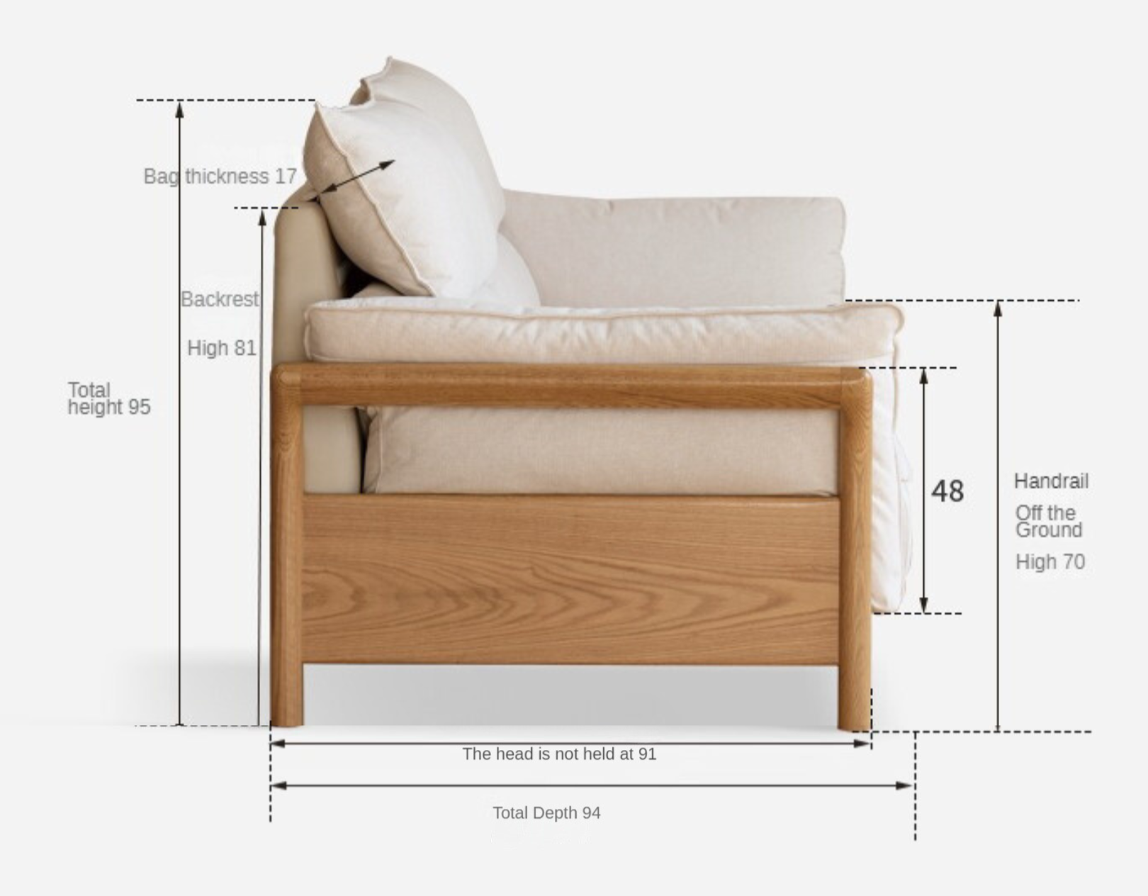 Premium Oak Solid Wood White Goose Down Cotton Sofa - Luxurious Comfort for Living Room, Lounge & Home Decor