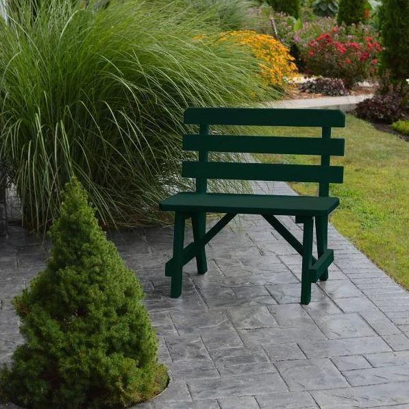 A&L Furniture Yellow Pine Traditional Backed Bench - Rustic Wooden Entryway Seating for Home, Garden, and Outdoor Decor