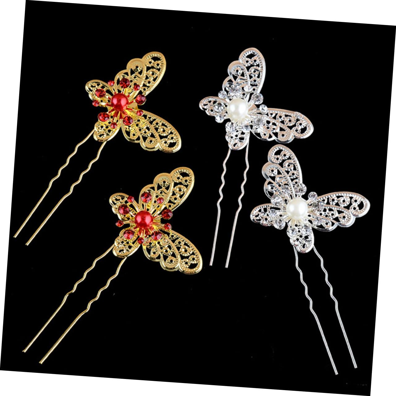 OSALADI 12pcs Rhinestone Pearl Hair Pins - Bridal Hair Accessories Set with Butterfly Design for Wedding, Prom & Special Occasions | Decorative Hair Clips for White Dresses & Updos