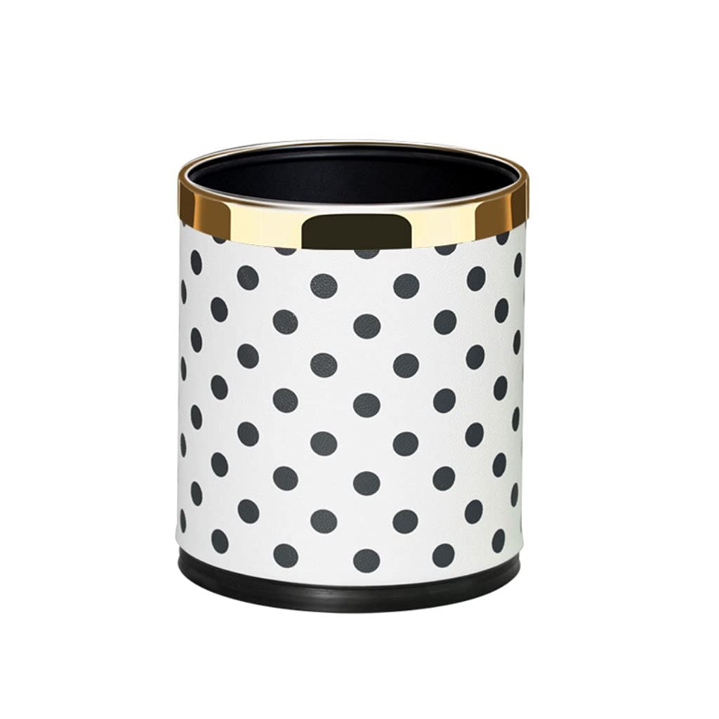 Polka Dot Trash Can - 14L Cute White Garbage Bin for Home, Living Room, Bedroom & Bathroom | Stylish Waste Paper Basket for Girls & Women | Perfect for Bedside, Office & Dorm Decor