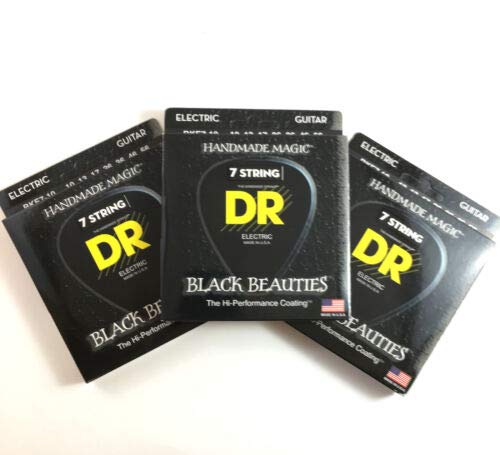 DR Guitar Strings 7-String 3-Pack Electric K3 Black Beauties Coated 10-56 - Premium Coated Electric Guitar Strings for Extended Range & Durability - Perfect for Metal, Rock & Extended Range Guitarists