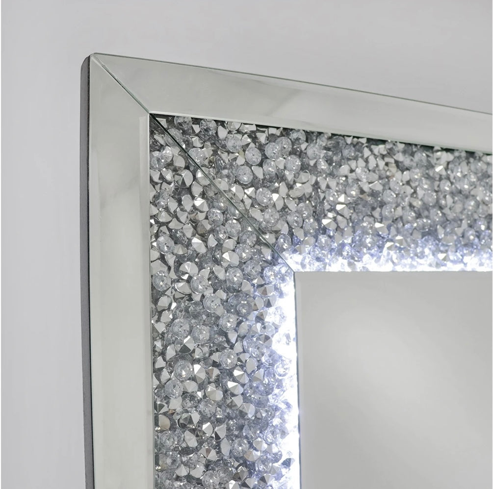 Krystal LED Full Length Floor Mirror - Adjustable Brightness Vanity Mirror with Touch Control for Bedroom, Dressing Room, and Home Decor