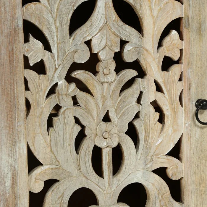 Hand Carved Wooden Sideboard - Indian Design Buffet Table for Dining Room & Living Room Storage | Solid Wood Cabinet for Home Decor & Entertaining