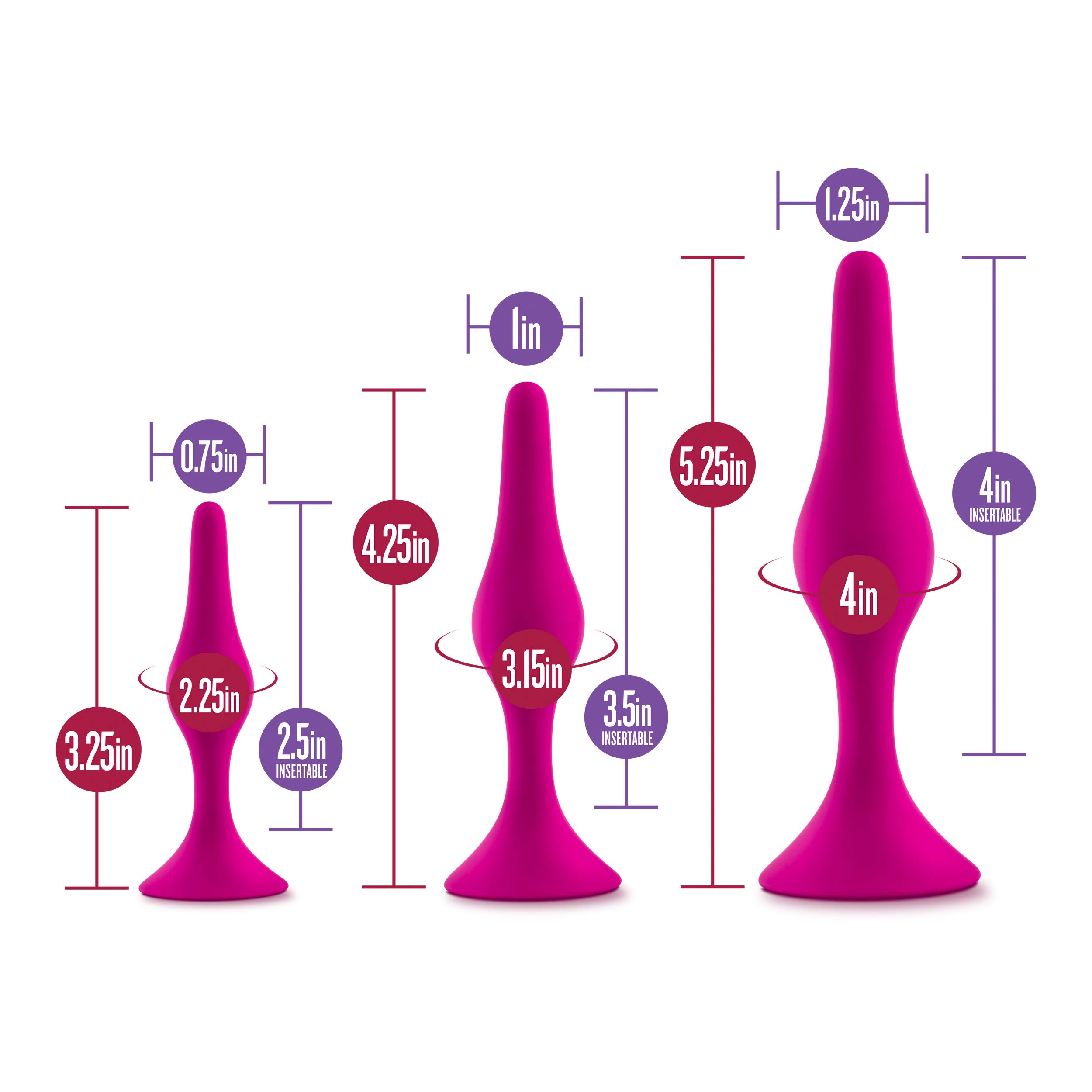 Premium Silicone Butt Plug Kit - Anal Training Set for Beginners & Advanced Users - Soft Tapered Design, Satin Smooth Finish - Secure Suction Cup Base - Pleasurable Sex Toys for Women, Men & Couples - Perfect for Solo Play, Couples Exploration & BDSM Adventures - Pink
