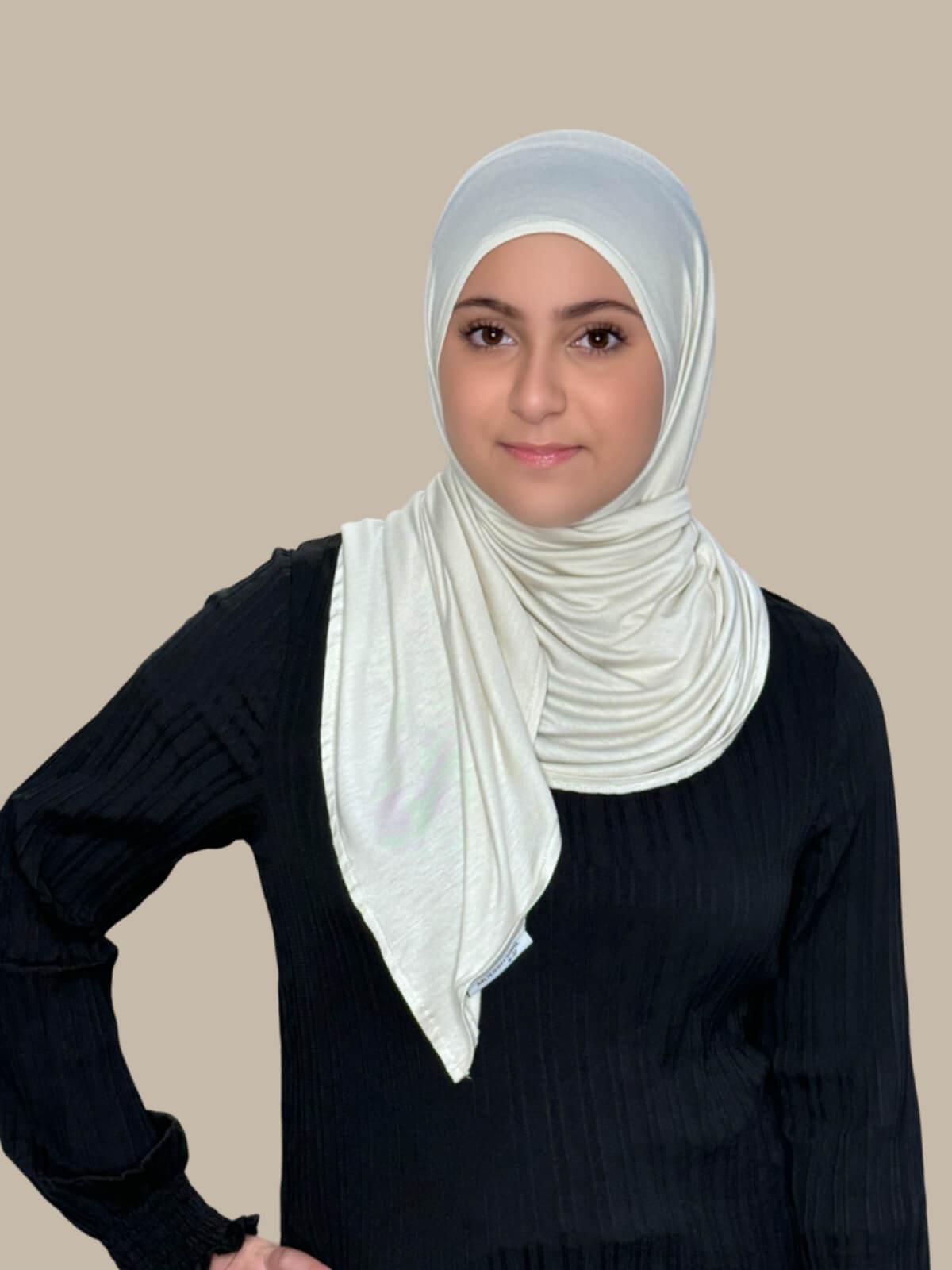 Modish Girl Pre Sewn Jersey Hijab Ivory - Soft & Comfortable Muslim Headscarf for Women - Perfect for Daily Wear, Prayer, and Special Occasions