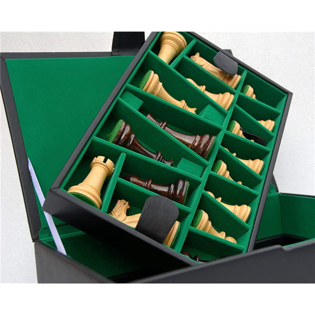 Premium Leather Chess Piece Storage Box - Black Travel Organizer with 34 Slots for 4-4.25in King Chess Pieces | Portable Chess Accessories Case for Tournament, Home & Travel | Perfect for Chess Enthusiasts, Club Games & On-the-Go Play