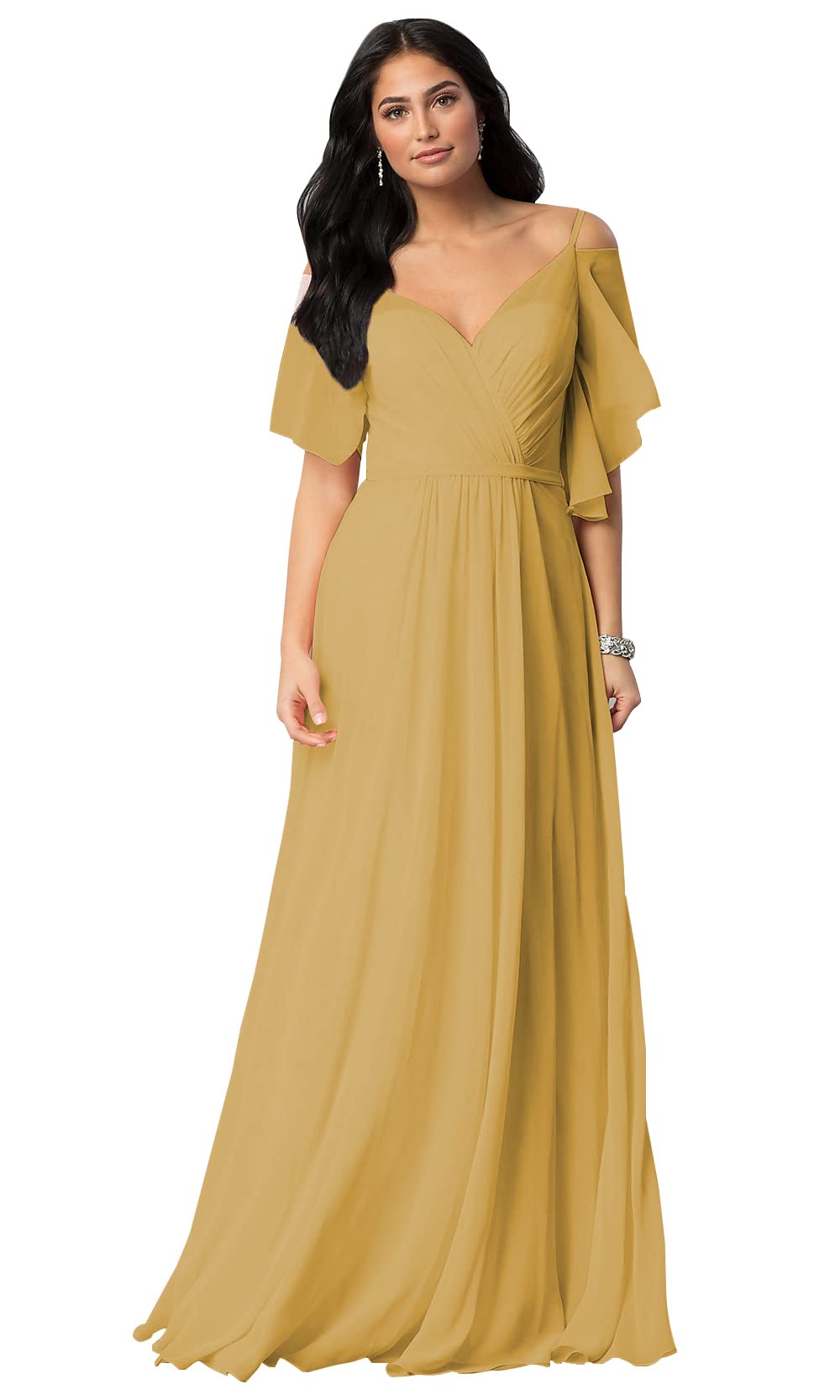 Karine Women's Off The Shoulder Long Bridesmaid Dresses - Elegant Wedding Formal Evening Gown with Sleeves for Bridesmaids, Prom, Cocktail Party & Special Occasions