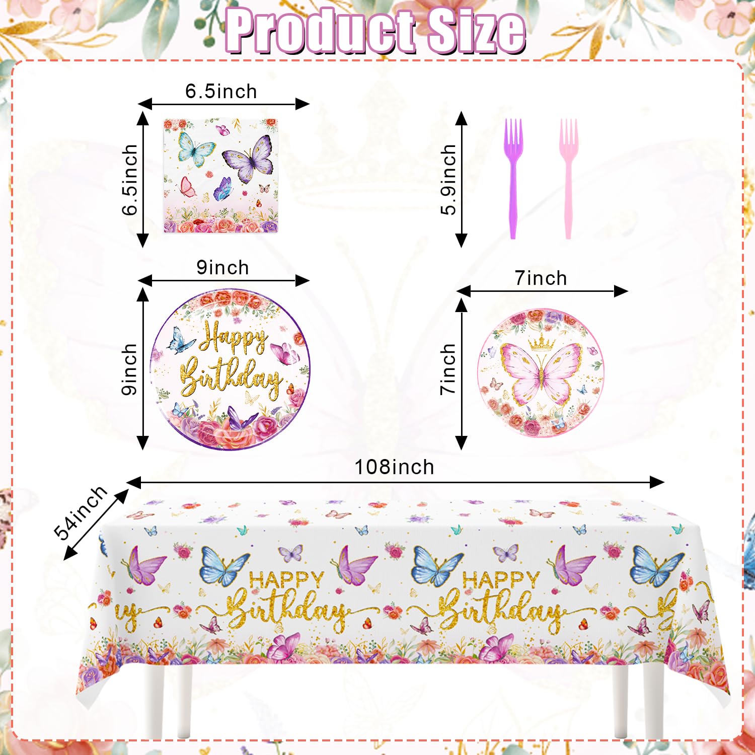 164-Piece Butterfly Birthday Party Tableware Set - Baby Shower Decorations, Butterfly-Themed Plates, Cups & Napkins for Girls Birthday Party & Baby Shower Decor - Perfect for Birthday Celebrations, Baby Showers & Themed Parties