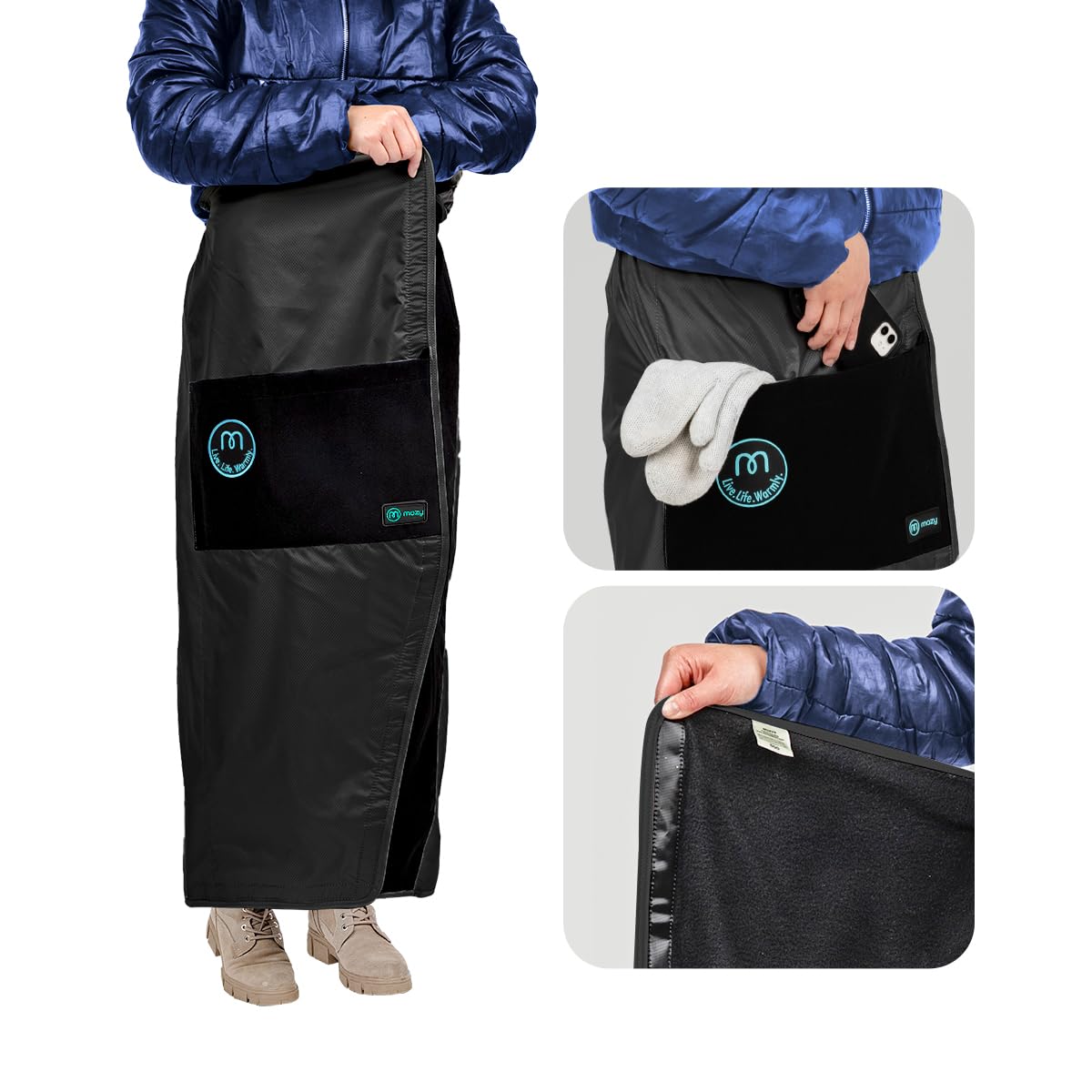Mozy Wearable & Weatherproof Outdoor Blanket - Lower-Body Thermal Wrap for Superior Warmth | Perfect for Camping, Hiking, and Winter Sports | Stay Warm in Cold Weather