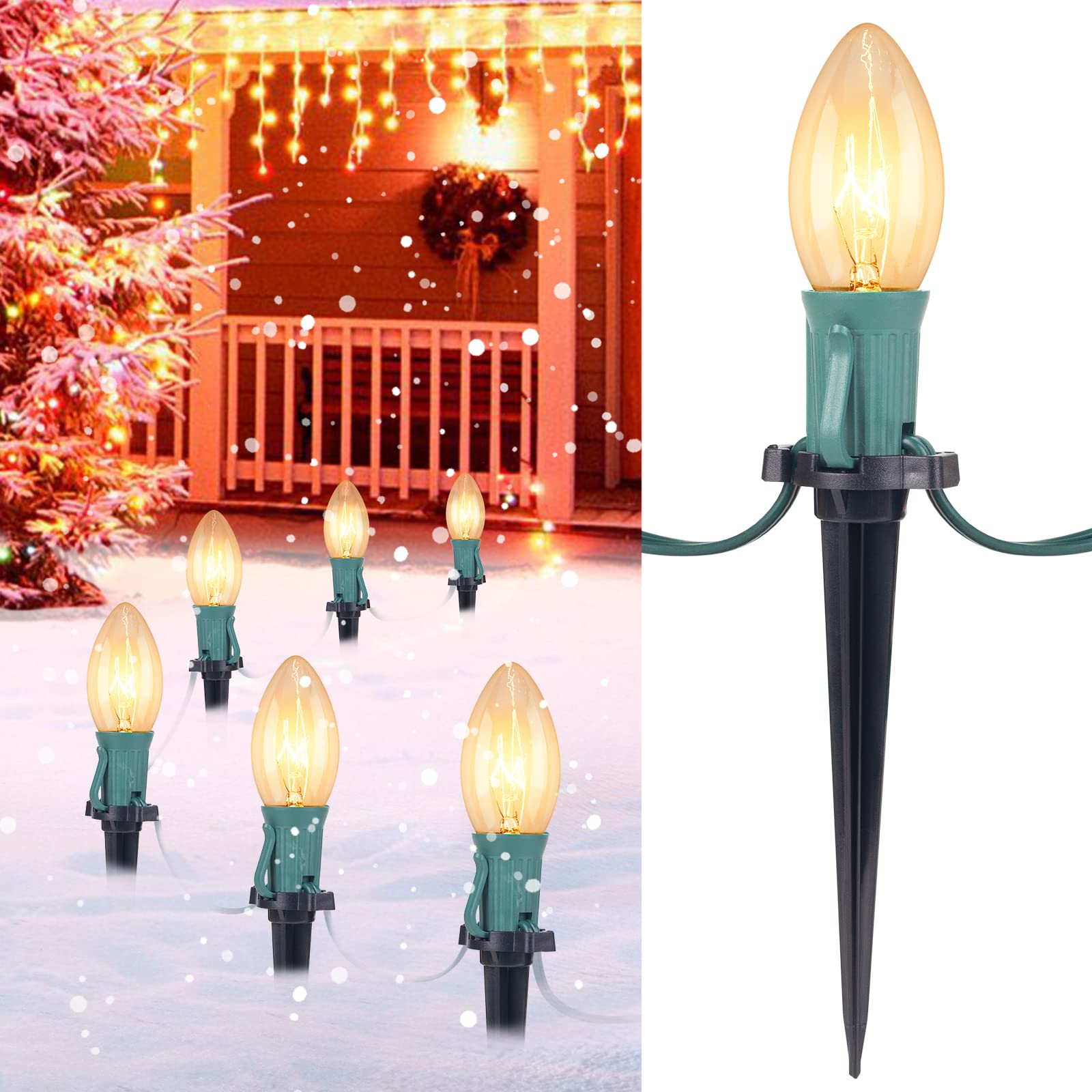 C9 Christmas Pathway String Lights Outdoor - 2 Pack 51.4 FT 40 LED Clear Lights with 40 Stakes, Waterproof Connectable Walkway Lights for Indoor/Outdoor Xmas Party Holiday Commercial Decoration (Warm White) - Perfect for Driveways, Gardens, Patios & Holiday Displays