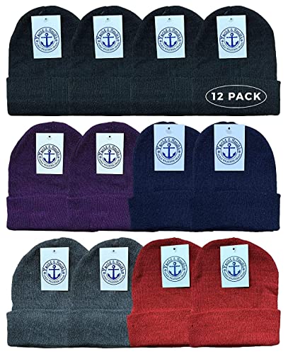 12 Packs Adult Assorted Solid Beanies