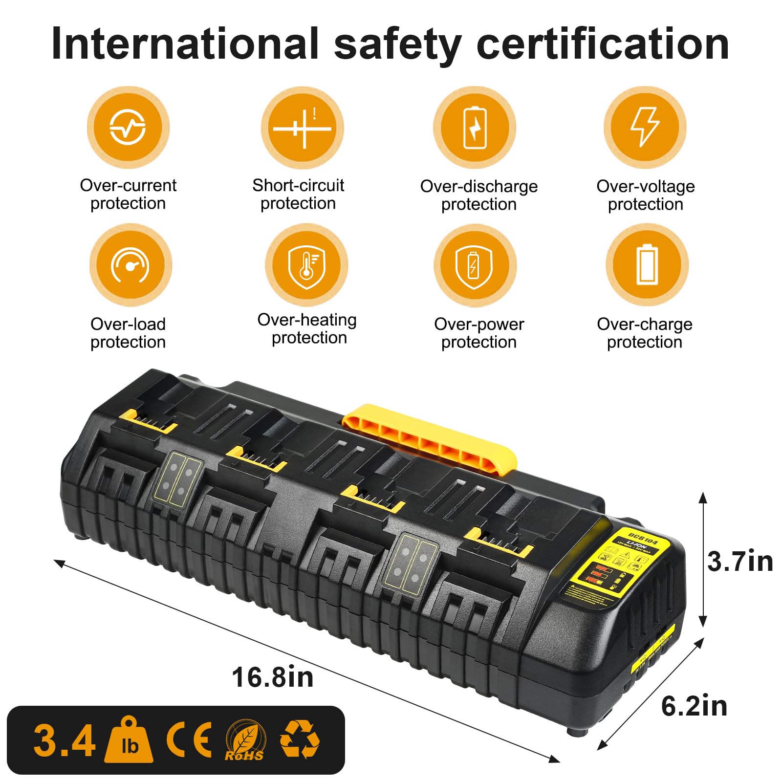 DCB104 Replacement Battery Charger Station for Dewalt 12V & 20V Max Batteries - Fast Simultaneous Charging | Perfect for Power Tools, Job Sites & DIY Projects