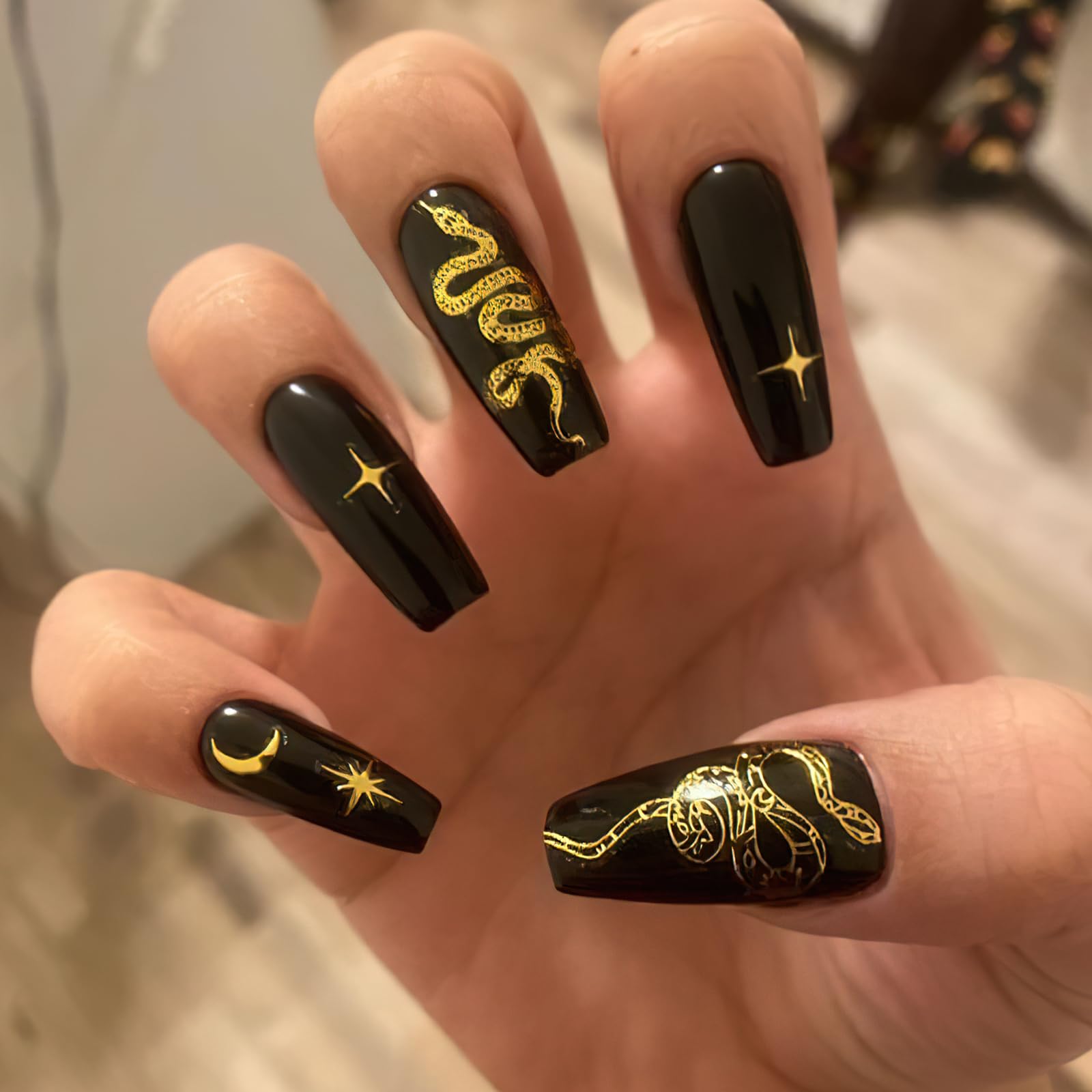 3D Gold Snake Nail Stickers - Luxury Holographic Designs for Women | Party & Wedding Nail Art