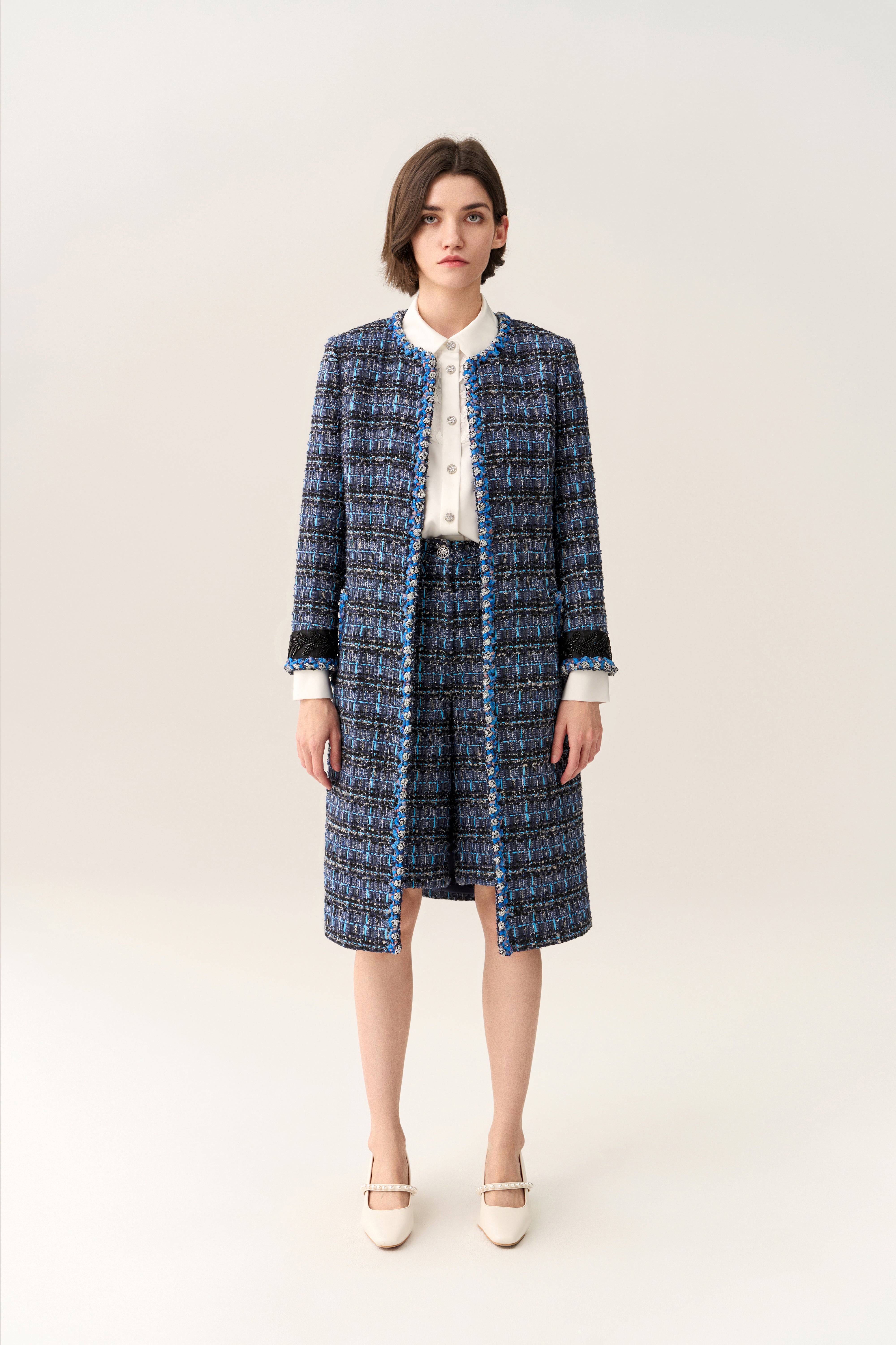 Stylish Checker Tweed Maxi Coat for Women - Vintage Plaid Long Coat with Pockets | Perfect for Fall Winter Fashion, Office Wear & Outdoor Activities
