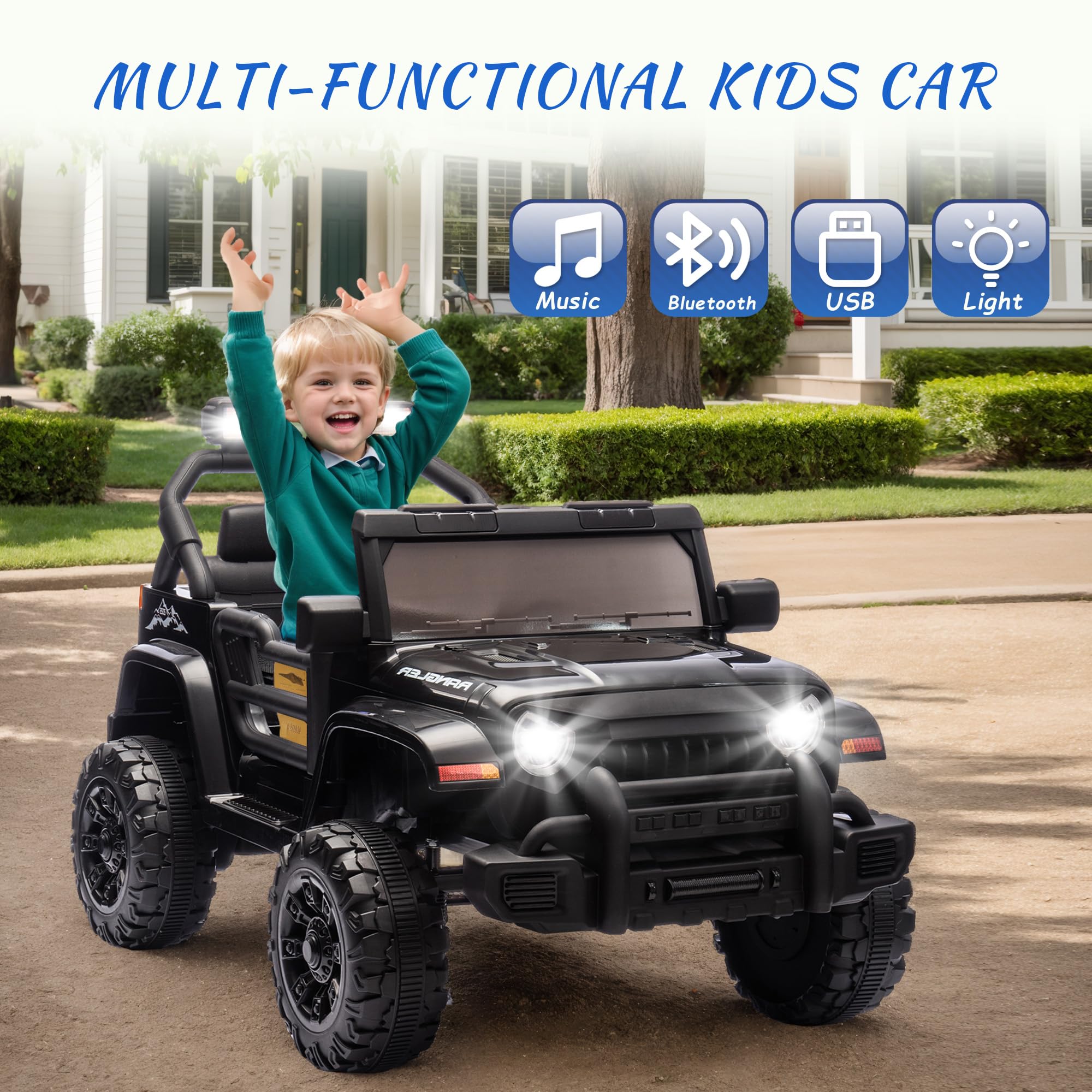 12V Kids Electric Ride-On Truck Car with Parent Remote Control, Bluetooth, Music & LED Headlights - 4-Wheel Suspension, USB Port - Perfect for Toddlers Outdoor Play & Indoor Fun