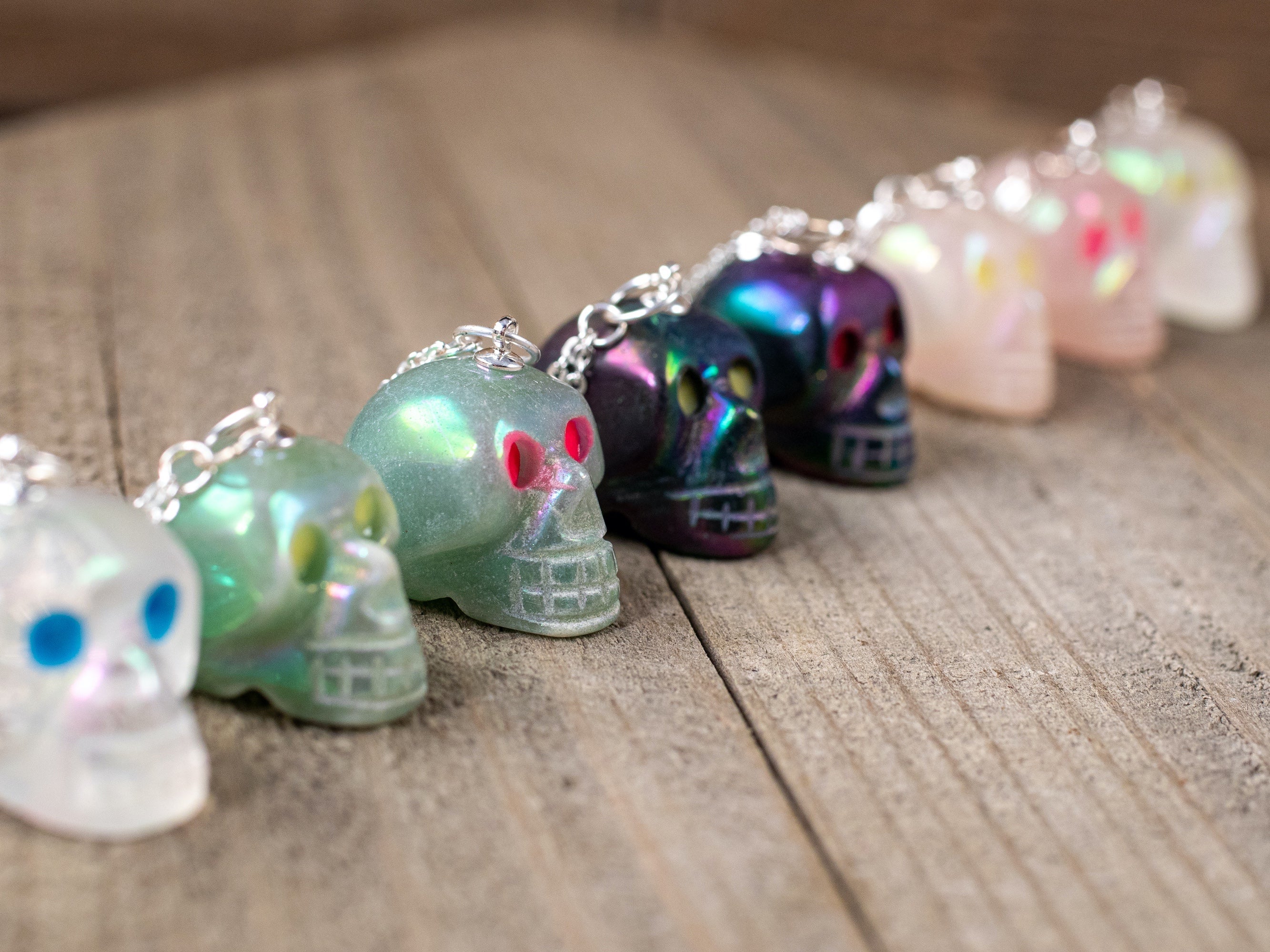 AURA QUARTZ Crystal Skull Necklace with Glow in the Dark Eyes - Pastel Goth & Crystal Jewelry for Women | Perfect for Halloween, Cosplay & Alternative Fashion (E1749)