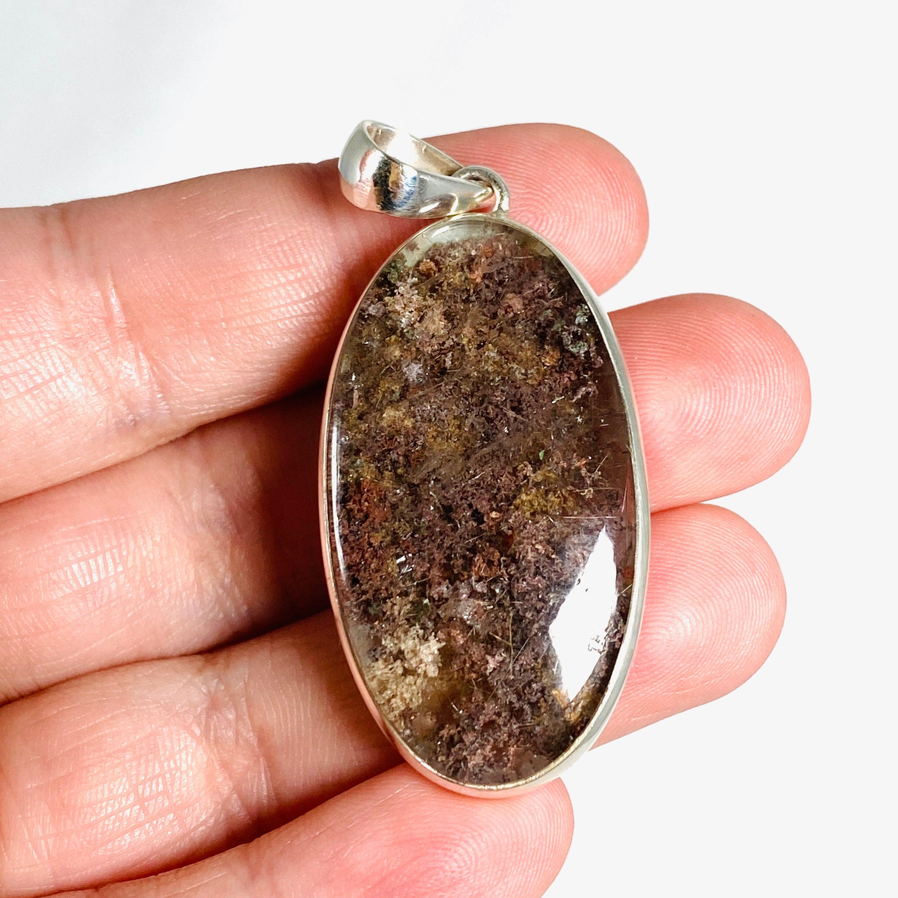 Lodolite Garden Quartz Oval Pendant PPGJ630 - Natural Crystal Jewelry for Healing, Meditation & Spiritual Energy - Perfect for Reiki, Chakra Balancing & Gift Giving