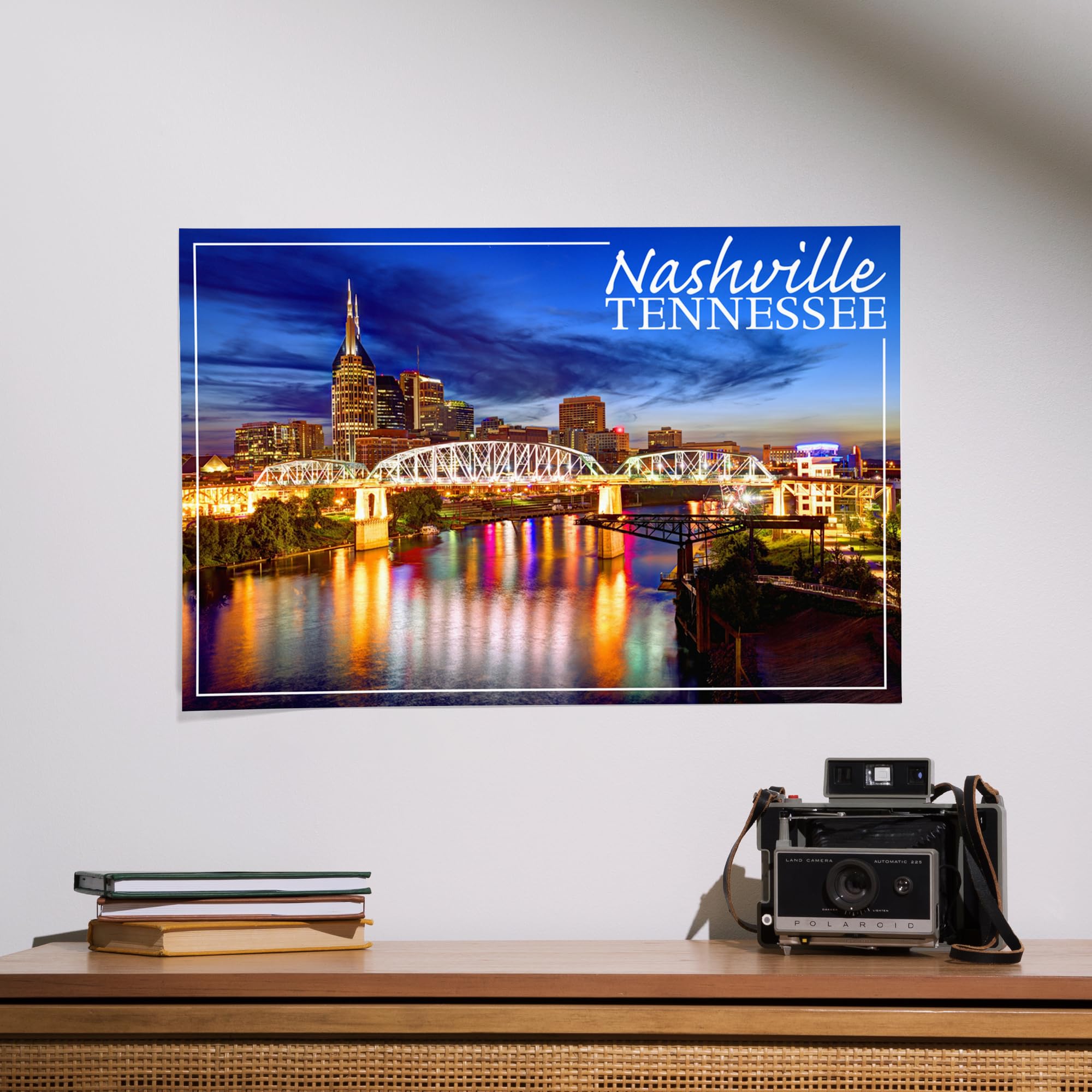 Lantern Press 16x24 Inch Giclee Art Print - Nashville Tennessee Night Skyline Wall Decor - Premium Canvas Painting for Living Room, Bedroom & Office
