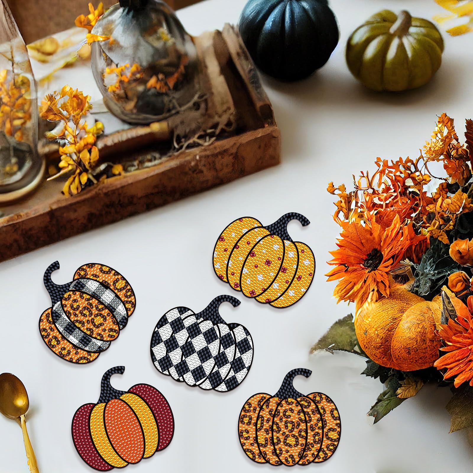 10PCS Fall Pumpkin Diamond Art Coasters Kit - DIY 5D Halloween Painting Coasters for Beginners & Adults | Perfect for Thanksgiving, Home Decor, Party Favors & Gifts