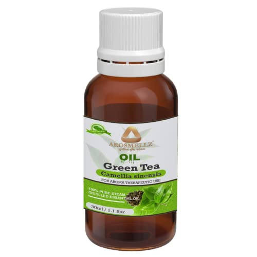 AROSMELLZ 100% Pure Green Tea Essential Oil (Camellia Sinensis) - Natural Undiluted Tea Tree Oil for Acne, Skin Care, Face & Hair Treatment - 30ml - Perfect for Aromatherapy, Massage & DIY Beauty Products
