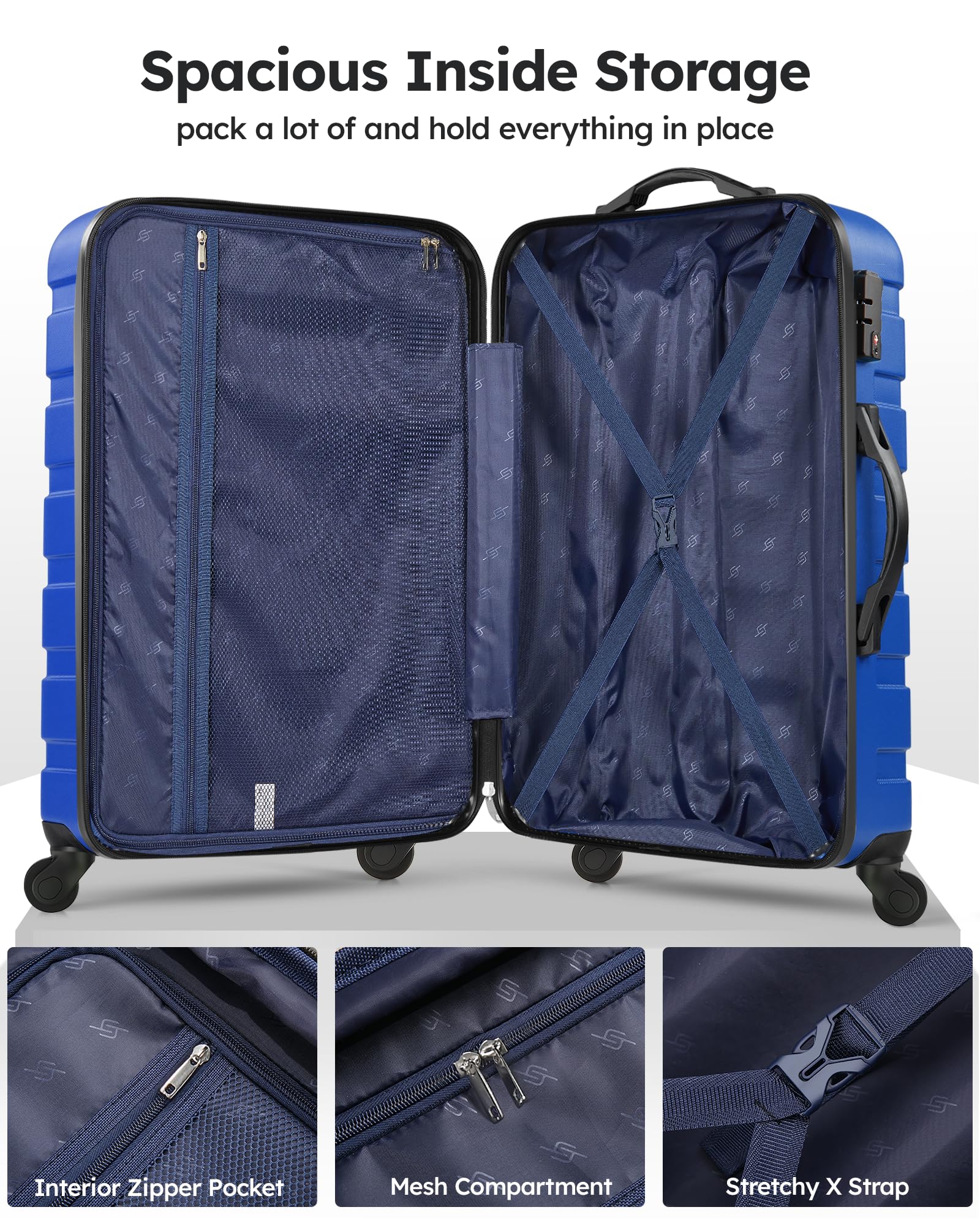 Suitour 3-Piece Hard Shell Luggage Set with 360° Spinner Wheels & TSA Lock - 20/24/28 Inch Carry On Suitcases for Travel (Bright Blue) | Perfect for Family Vacations, Business Trips & International Air Travel