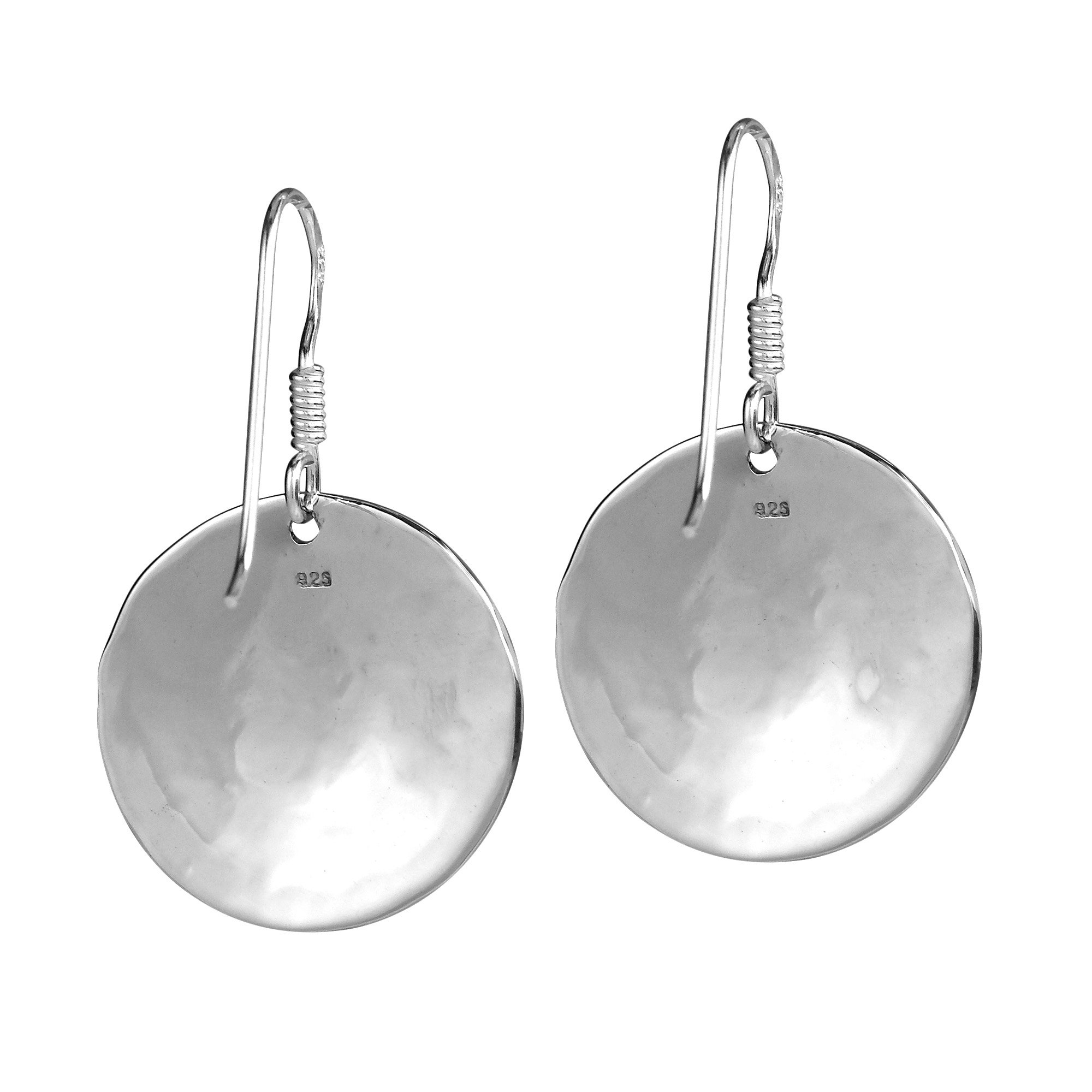 925 Sterling Silver Round Hammer Texture Dangle Earrings | Vintage Boho Dangling Earrings for Women | Perfect for Bohemian Style, Festivals & Everyday Wear