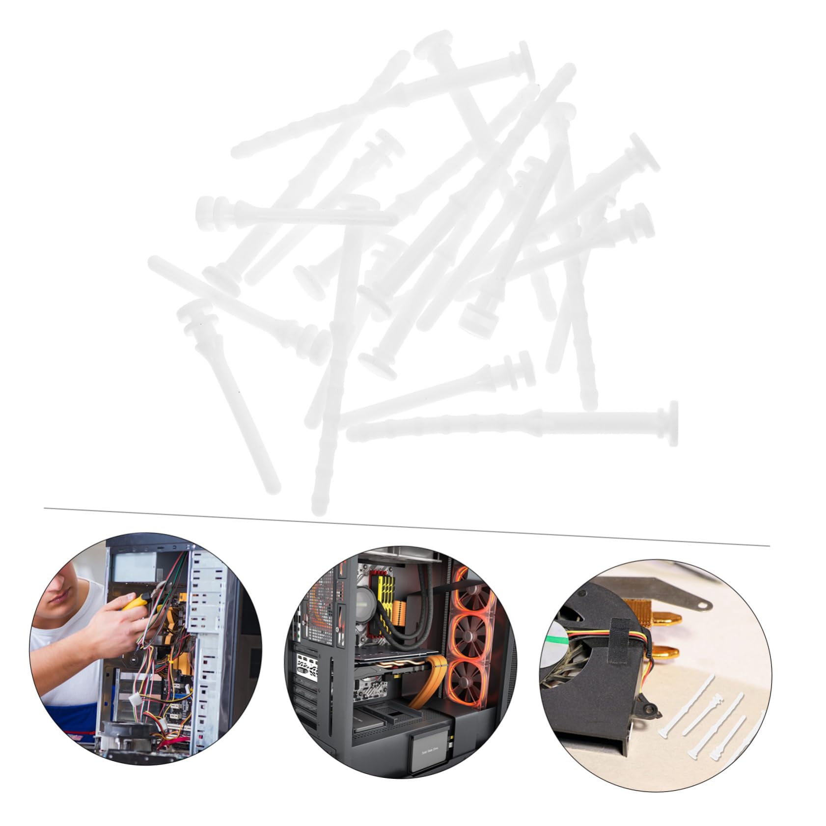 Gatuida 60 Pcs Computer Case Glue Nails Kit - Rivets, Fan Screws & Mounting Pins for PC Case Fans - White Silicone Rubber Noise Absorption Accessories (Perfect for PC Building, Fan Installation & Vibration Reduction)