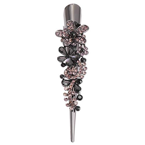 Minkissy Rhinestone Duckbill Hair Clips for Women - Alligator Hair Clips with Long Duck Bill Design, Beak Hair Clips in Elegant Grey | Perfect for Parties, Weddings, and Everyday Hairstyling