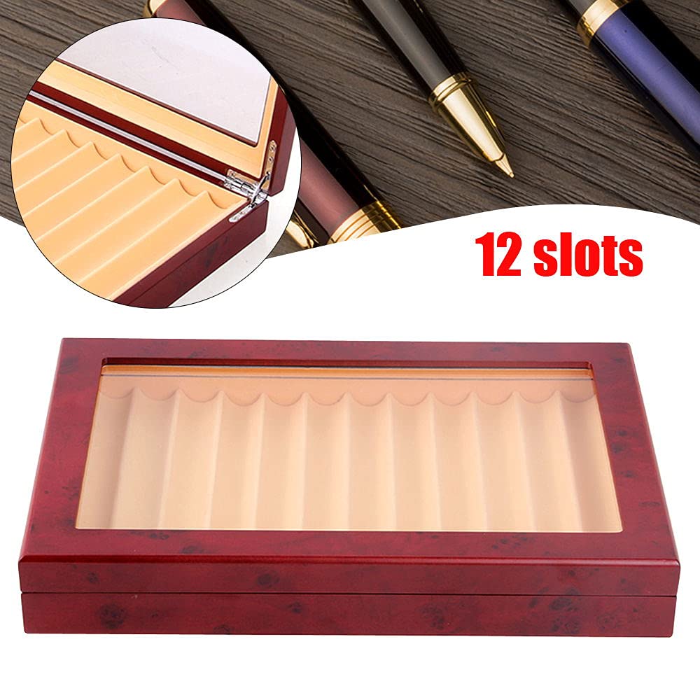 2-Layer Wooden Pen Display Box with Glass Window - 12 Slot Fountain Pen Organizer & Collector Storage Case for Writing, Calligraphy, and Office Use
