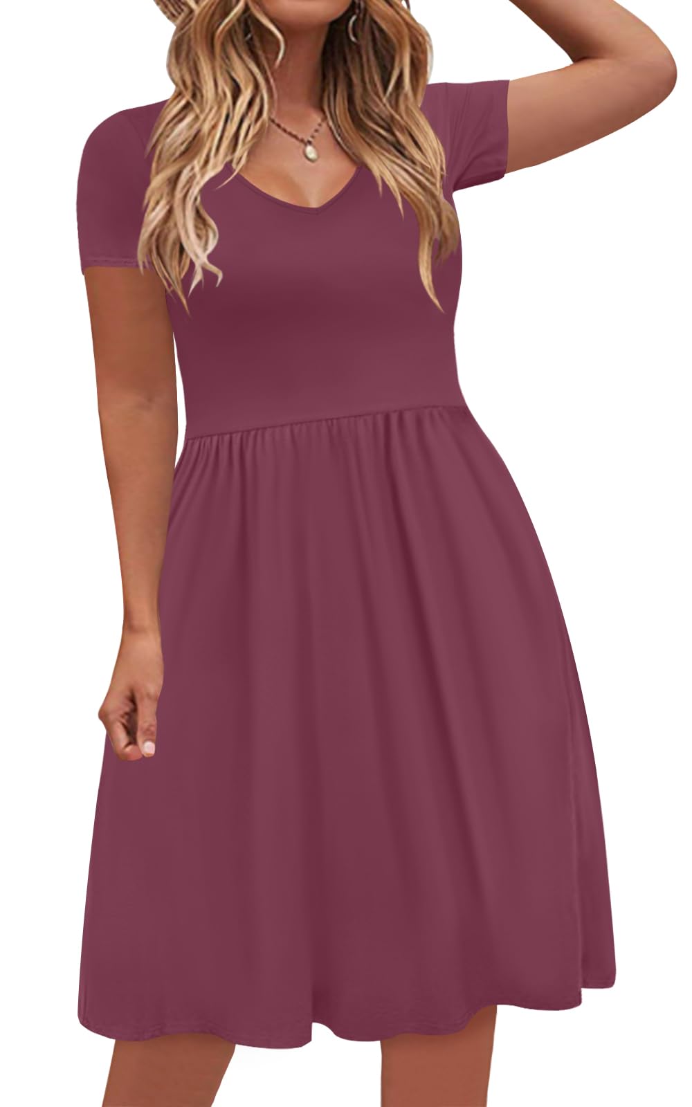 DB MOON Women's Plus Size Summer Casual Dress 2025 - V Neck Short Sleeve Knee Length Dress with Pockets (XL) | Perfect for Beach Outings, Picnics & Summer Vacations