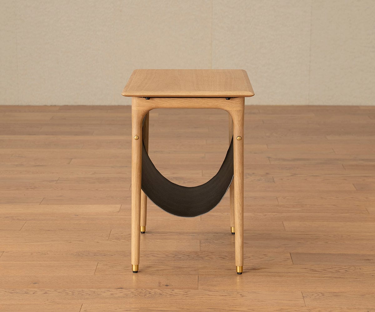 Hendrick White Oak End Table with Hanging Shelf - Modern Side Table for Living Room, Bedroom & Office Decor