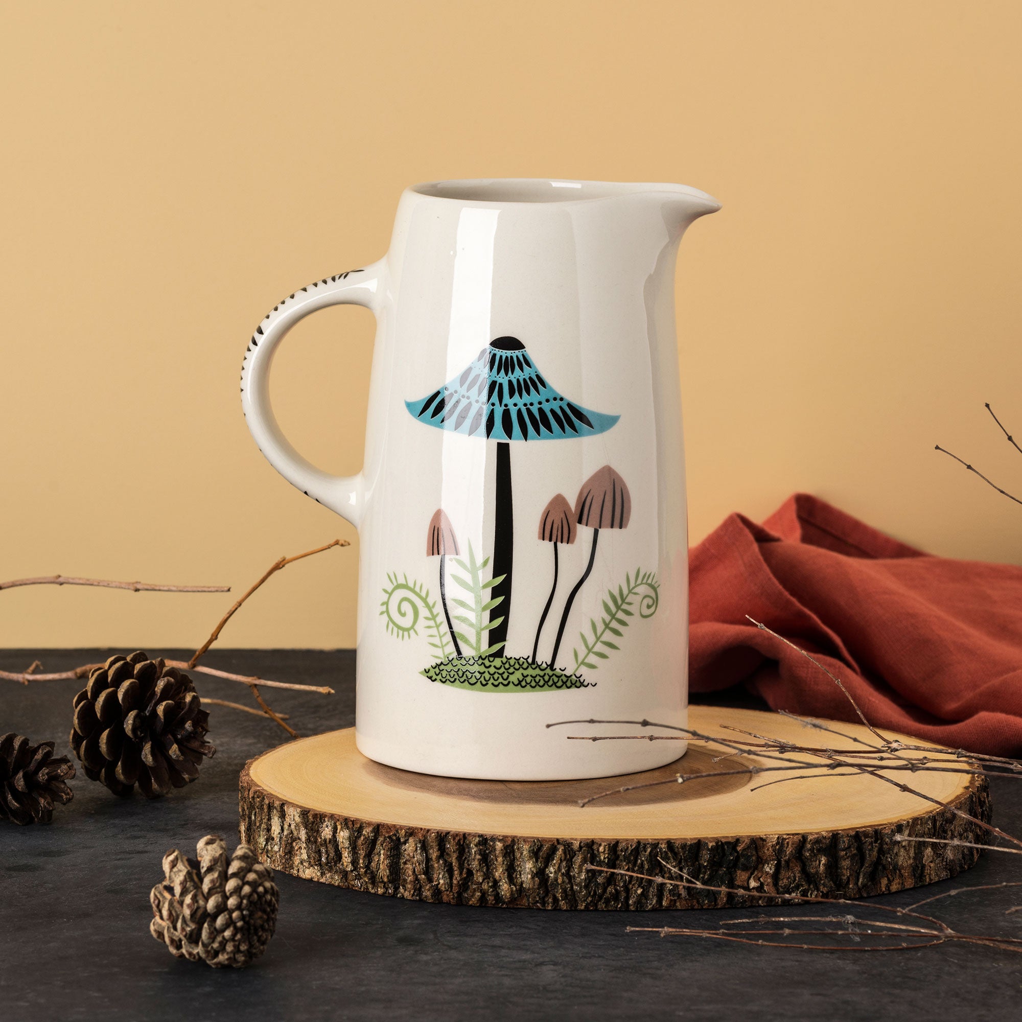 Handmade Ceramic Toadstool Tall Jug - Set of 2 Mushroom Shaped Pitchers for Kitchen, Dining Table Decor or Gift for Tea & Coffee Lovers