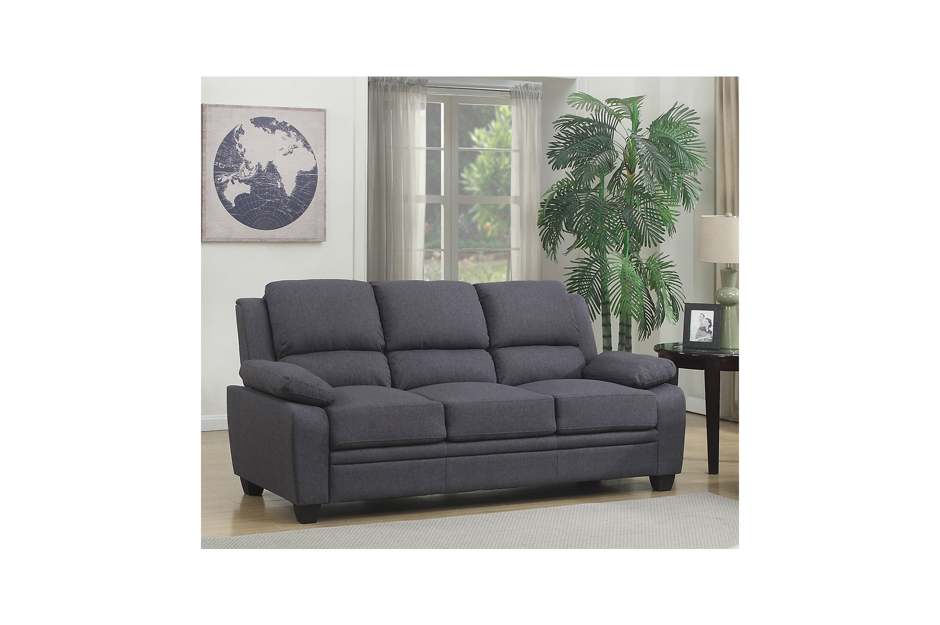 Luxury Grey Fabric Sofa Set with High Back & Arm Pillows - Modern Living Room Furniture for Home & Office Comfort