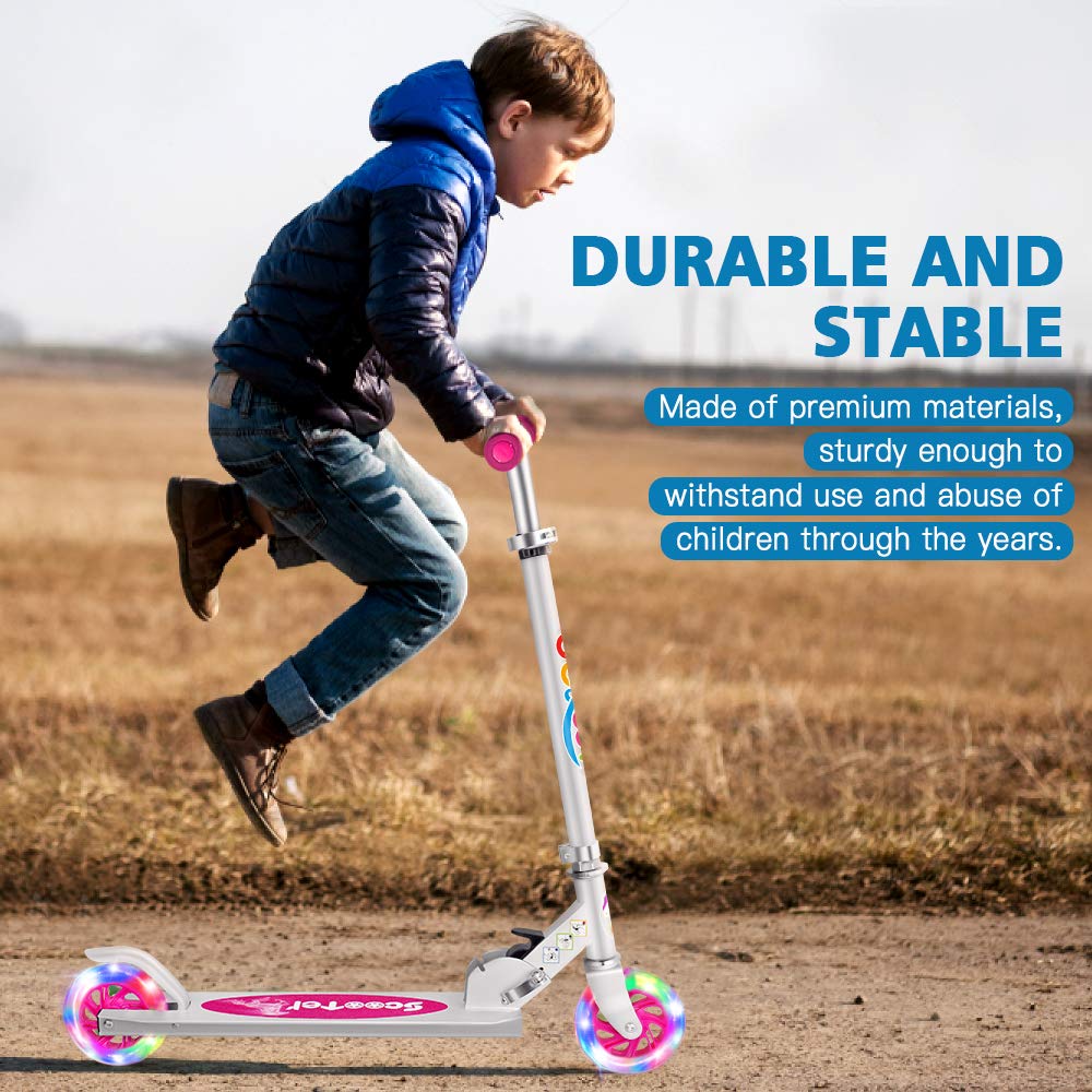BELEEV V1 Kids Folding Kick Scooter - Adjustable Height 3-12 Years, LED Light Up Wheels, Lightweight & Sturdy Frame with Kickstand - Perfect for Boys & Girls Commuting to School, Park Rides, and Neighborhood Fun