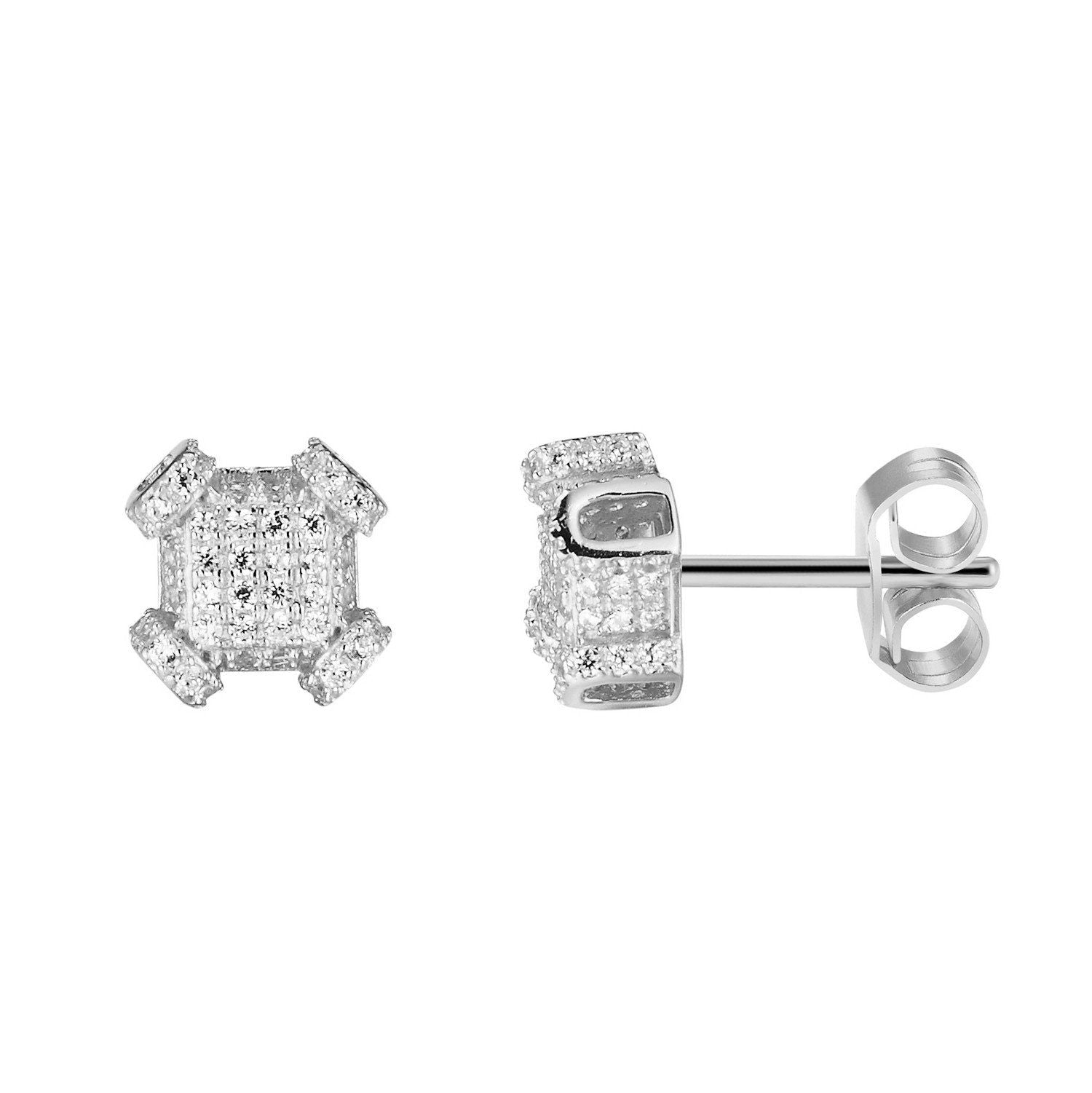 Custom Designer Sterling Silver 14k White Gold Edge Square Earrings - Elegant Fancy Jewelry for Women, Perfect for Parties, Weddings & Special Occasions