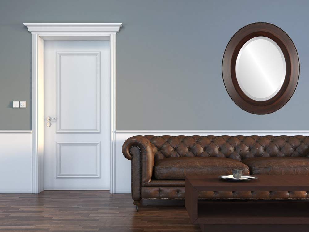 OVALCREST 22x26 Inch Oval Beveled Wall Mirror - Mocha Finish Lombardia Style Home Decor for Living Room, Bedroom & Entryway