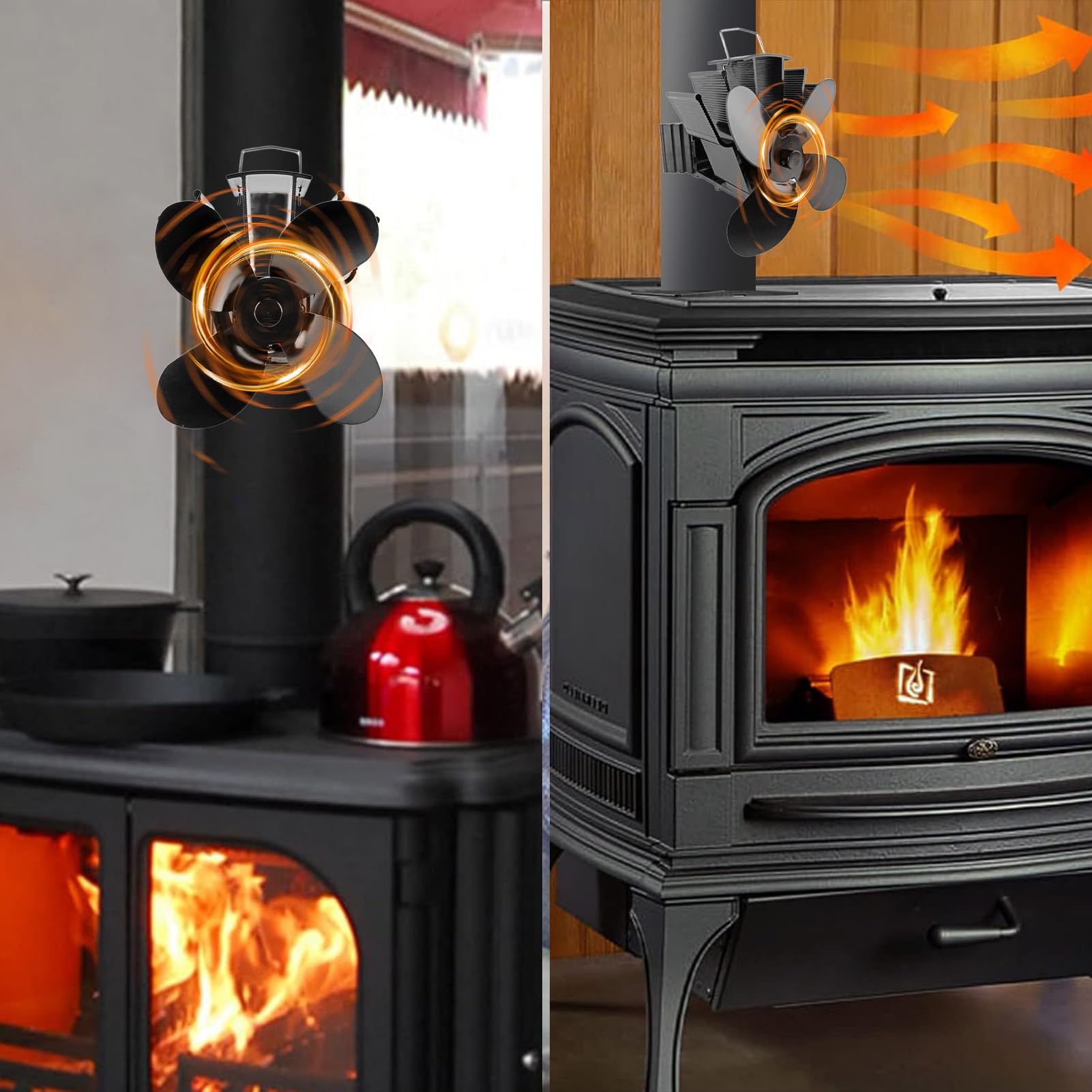 Awakentti Heat Powered Wood Stove Fan - 4-Blade Wall Mounted Fireplace Fan for Efficient Heat Distribution & Quiet Operation - Perfect for Wood Stoves, Log Burners & Fireplaces - Ideal for Cozy Home Heating & Energy Savings