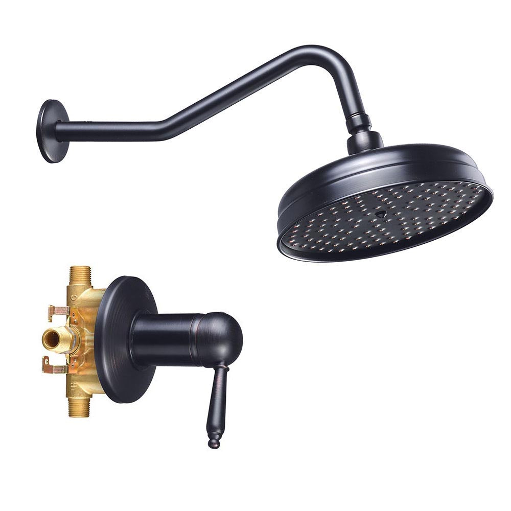 Oil Rubbed Bronze Wall Mounted Rain Shower Faucet with Handle - Modern Bathroom Fixture for Spa-Like Shower Experience | TheLAShop