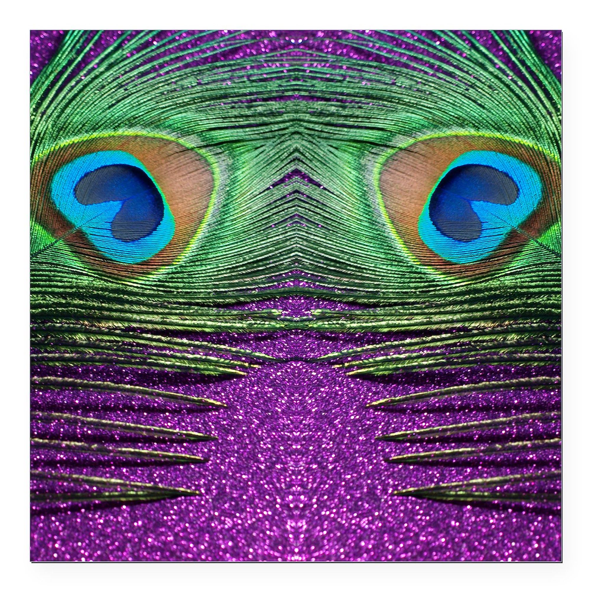 Glittery Purple Peacock Car Magnet - 3x3 Inch Square Magnetic Bumper Sticker for Cars, Trucks & Metal Surfaces - Vibrant Decorative Magnet for Personalizing Vehicles, Lockers & Home Decor