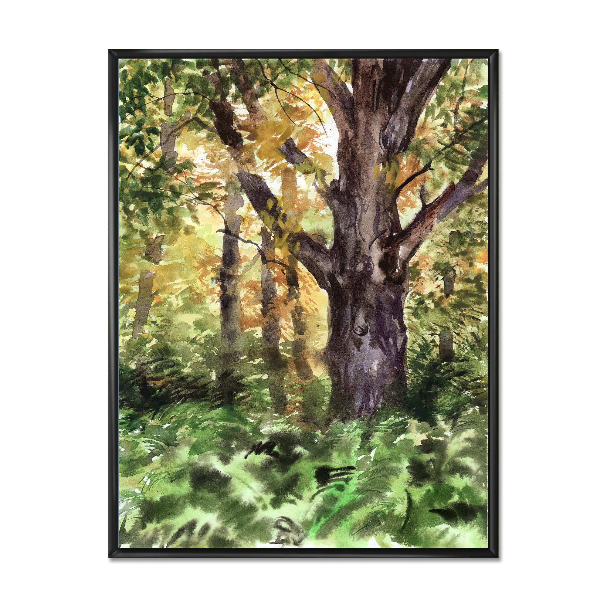 DesignQ Large Autumn Forest Tree - Lake House Framed Canvas Wall Art Print for Living Room, Bedroom & Office Decor
