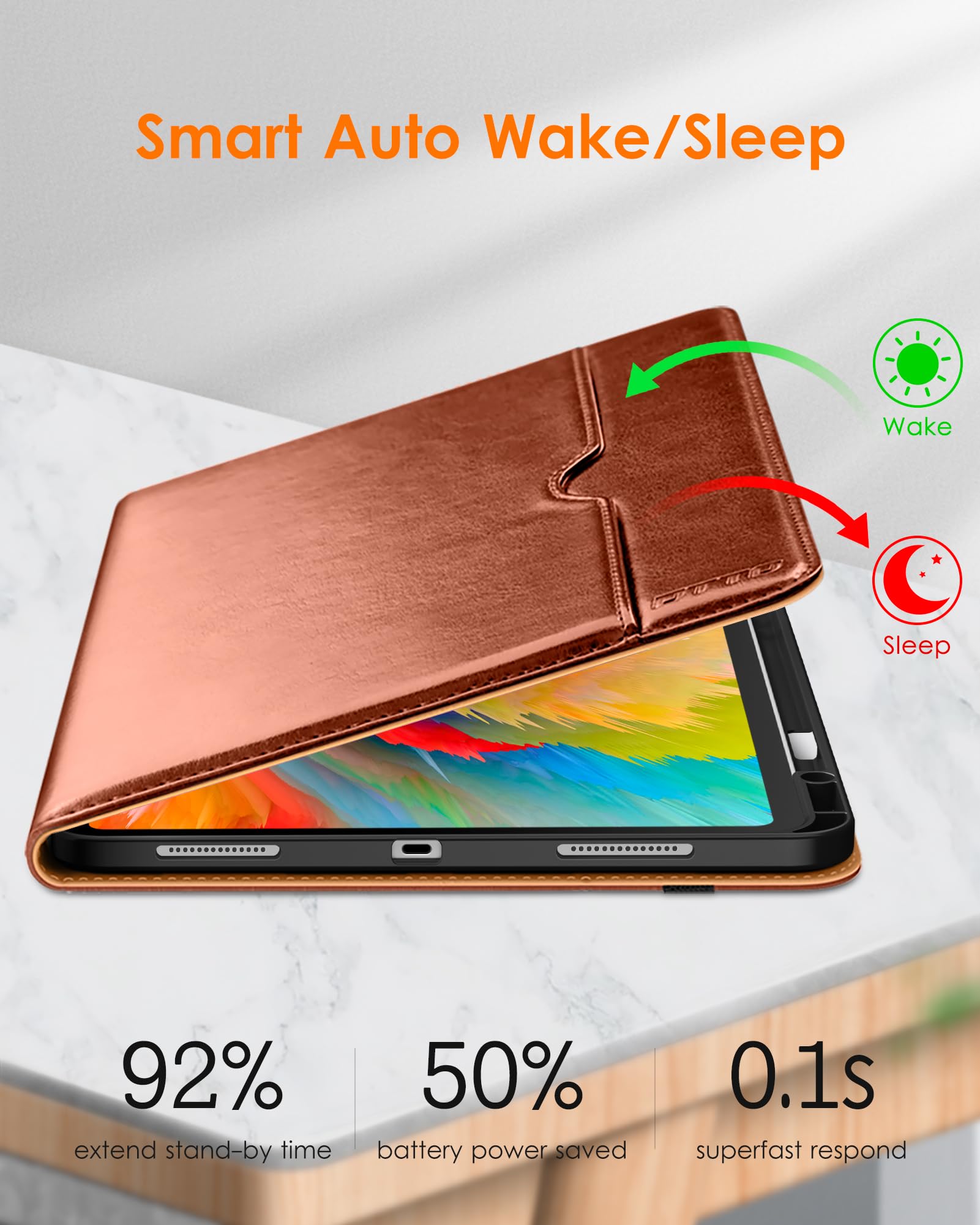 DTTO Premium Leather iPad Pro 13 inch Case (M4 2024 Model) - Business Folio Stand Cover with Apple Pencil Holder, Auto Wake/Sleep, Multiple Viewing Angles, Built-in Hand Strap & Storage Pocket - Perfect for Office Work, Travel & Home Use (Brown)