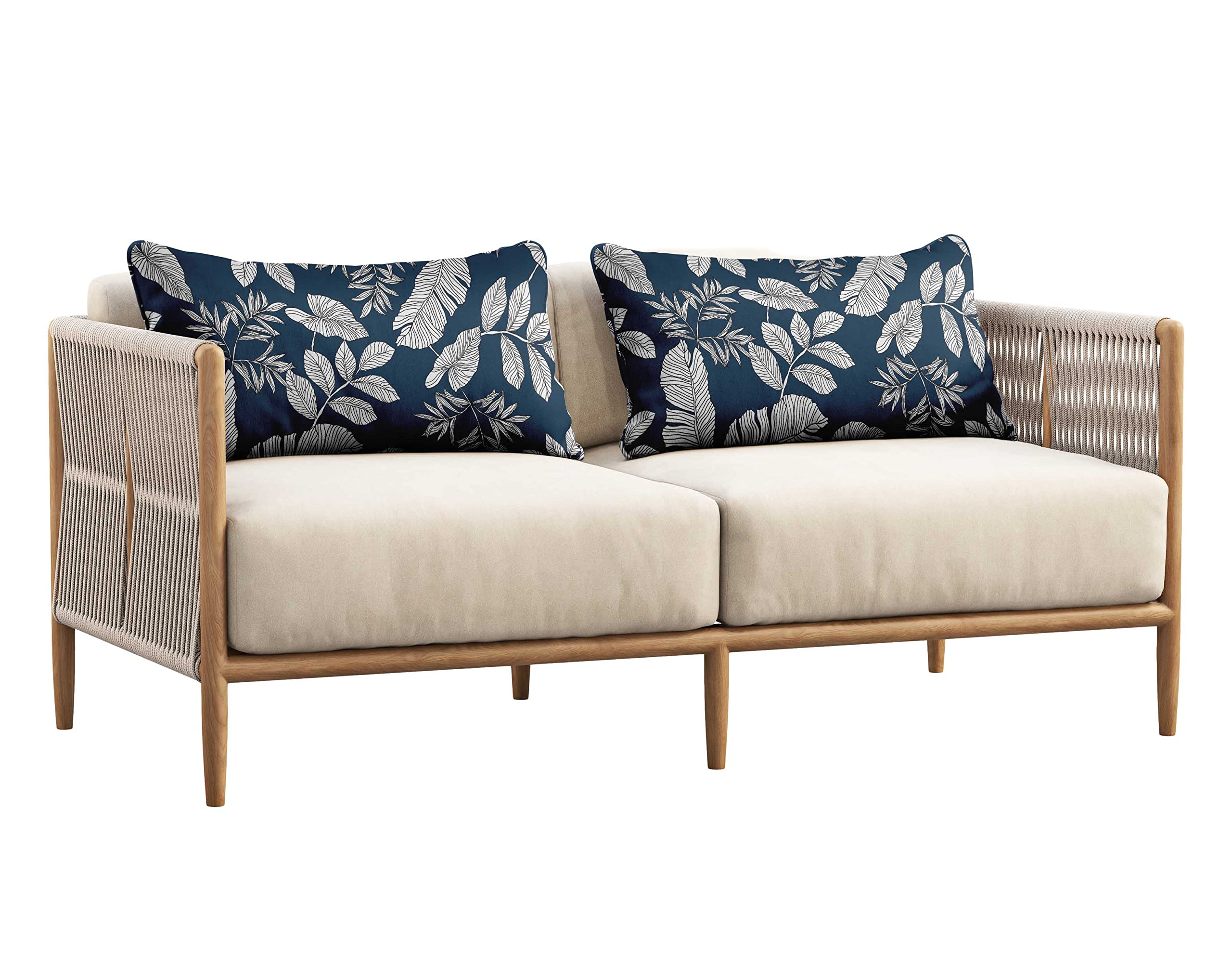 Waterproof All-Weather Polyester Lumbar Pillow Covers with Insert - Set of 2 (12x20 Inches) for Indoor & Outdoor Patio Furniture - Leaf Pattern Design - Perfect for Sofa, Deck, Garden & Poolside Decor