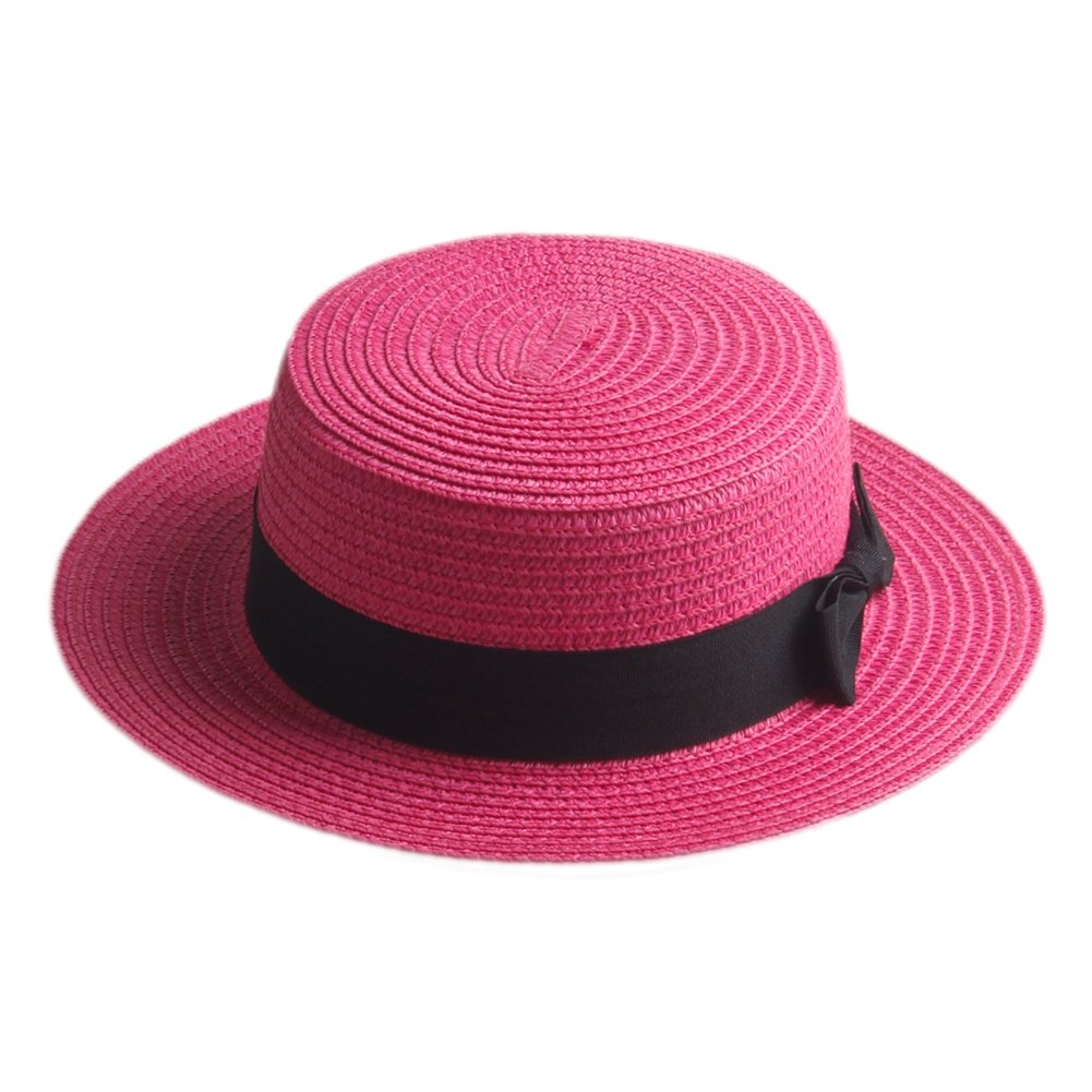 Stylish Adult Boater Straw Hat in Rose Red - Perfect for Summer Outings, Beach Vacations & Outdoor Events