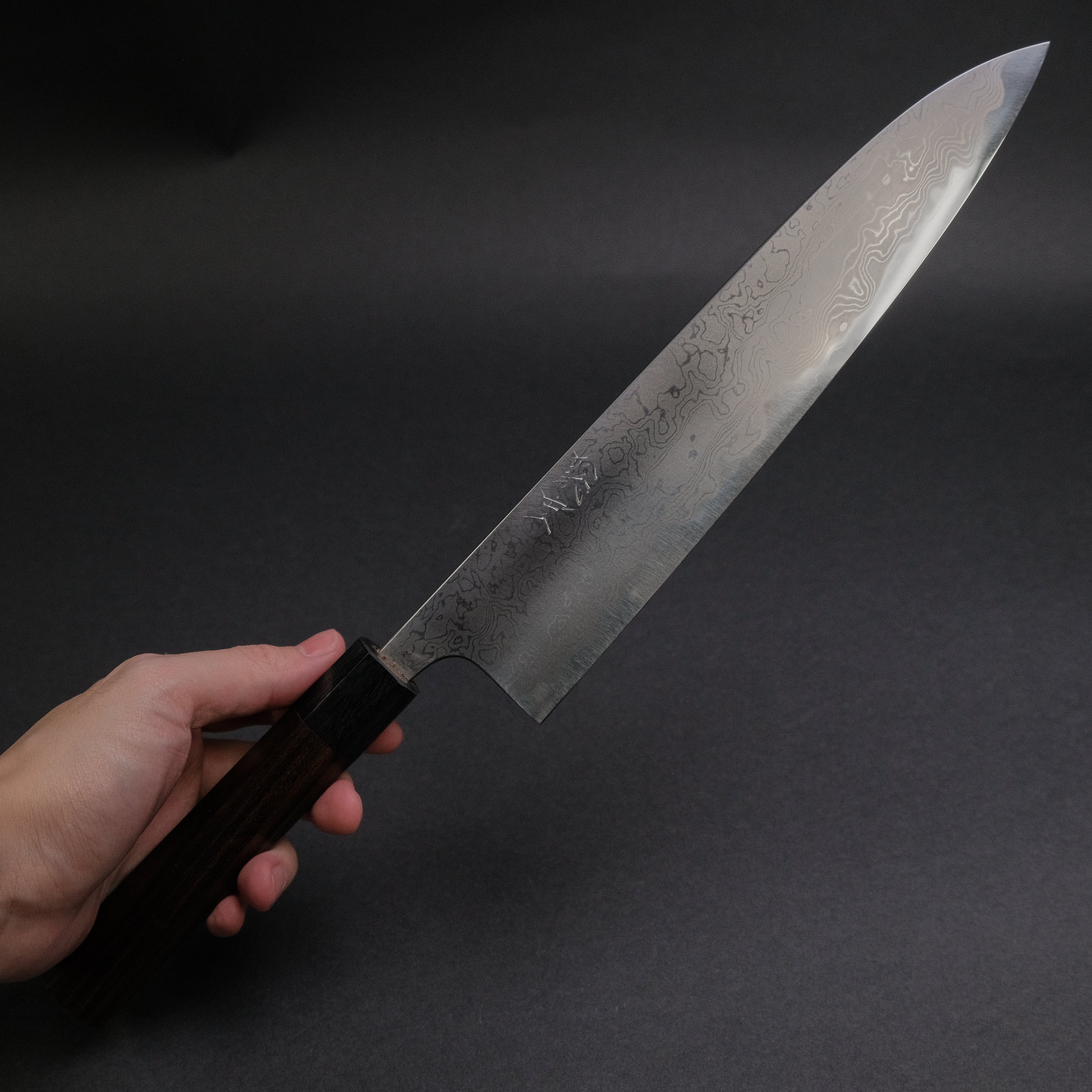 Premium Toshihiro Wakui Damascus Blue #2 Gyuto Japanese Chef Knife 240mm with Ebony Handle - Perfect for Sushi, Meat Slicing & Professional Kitchen Use
