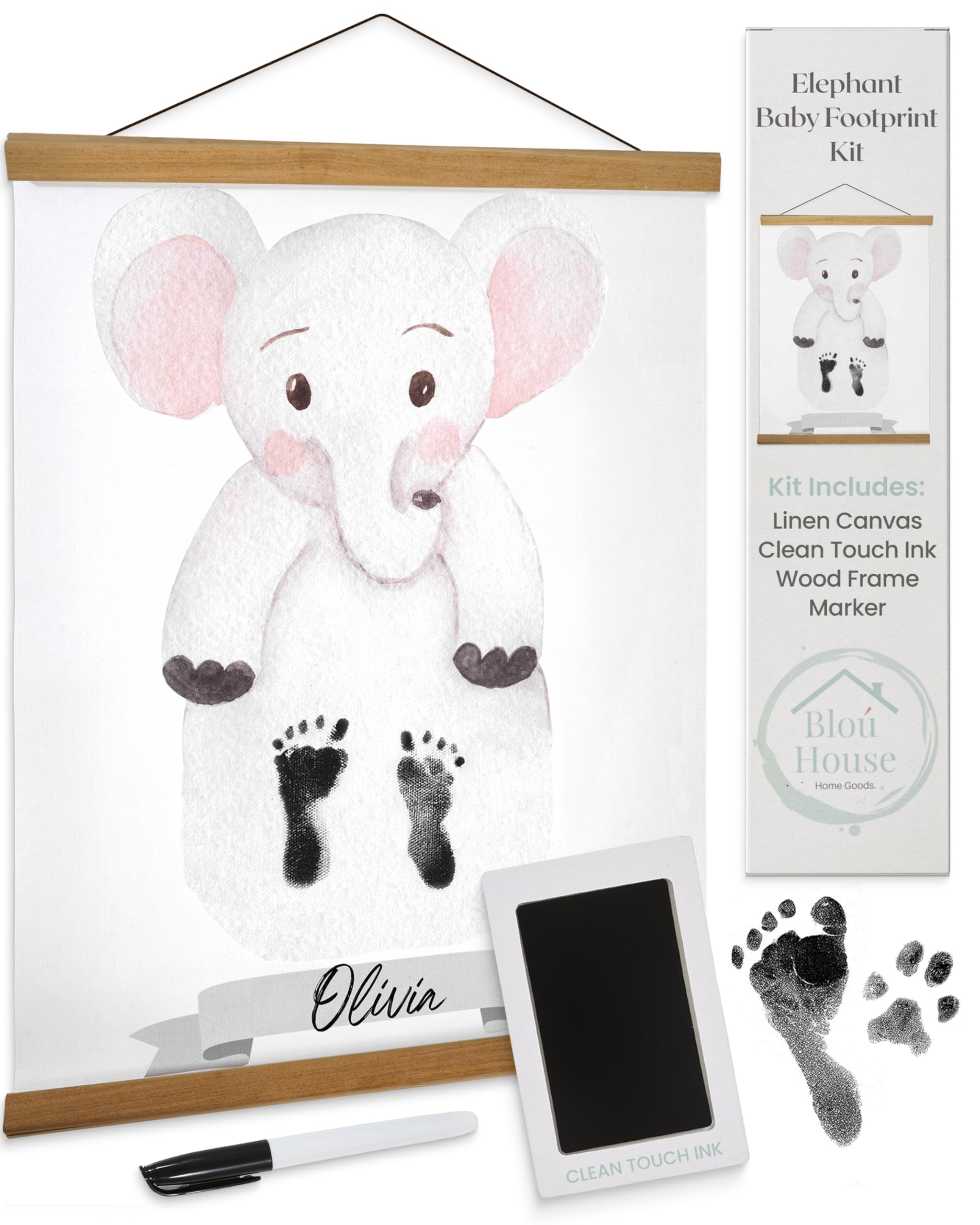 Elephant Baby Footprint Kit - Newborn Handprint & Footprint Keepsake Maker for Baby Shower Gifts, First Birthday, Nursery Decor & Memory Preservation