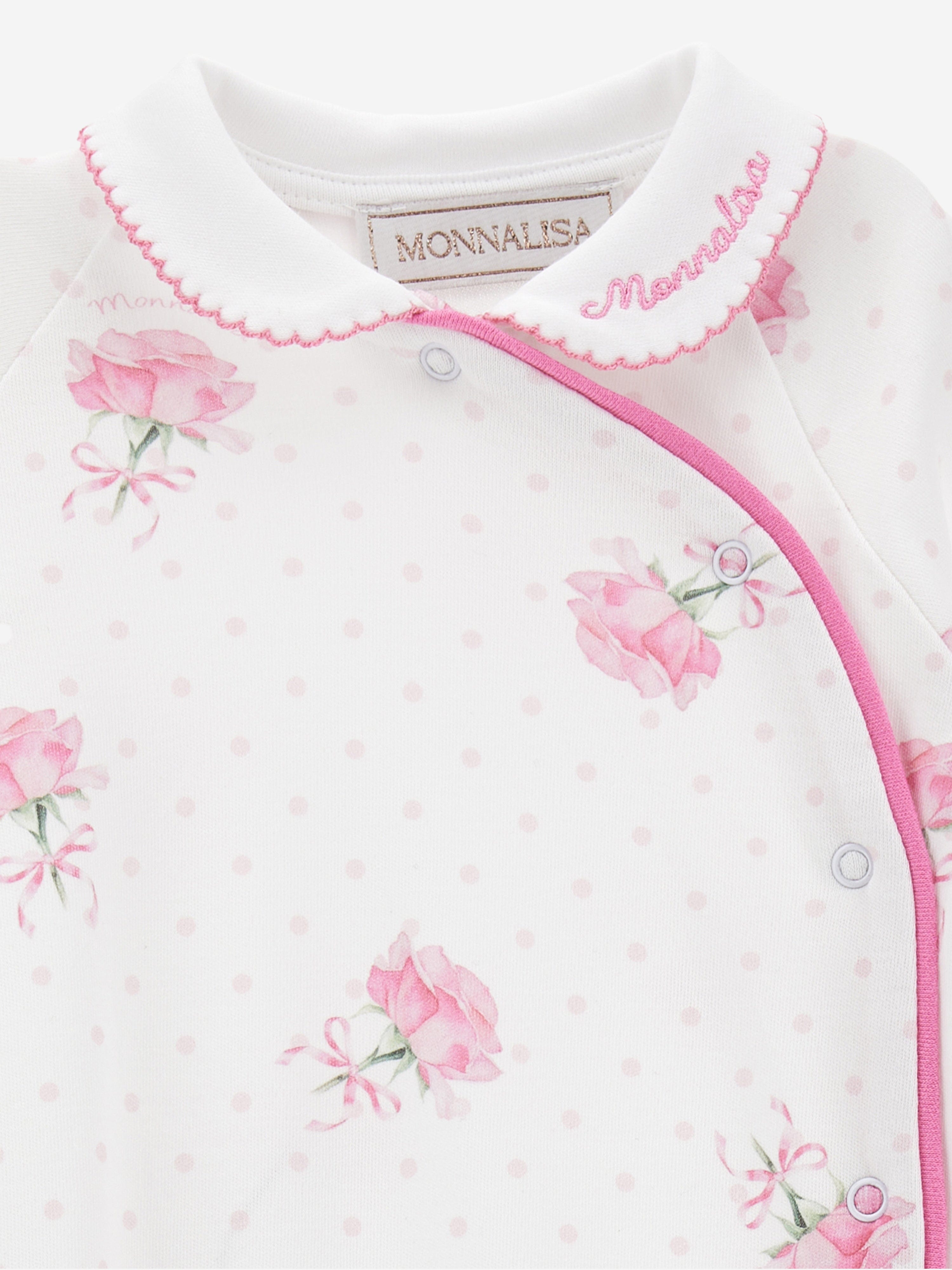 Adorable White Baby Girls' Rose Print Babygrow – Perfect for Newborn Photos, Playtime & Special Occasions
